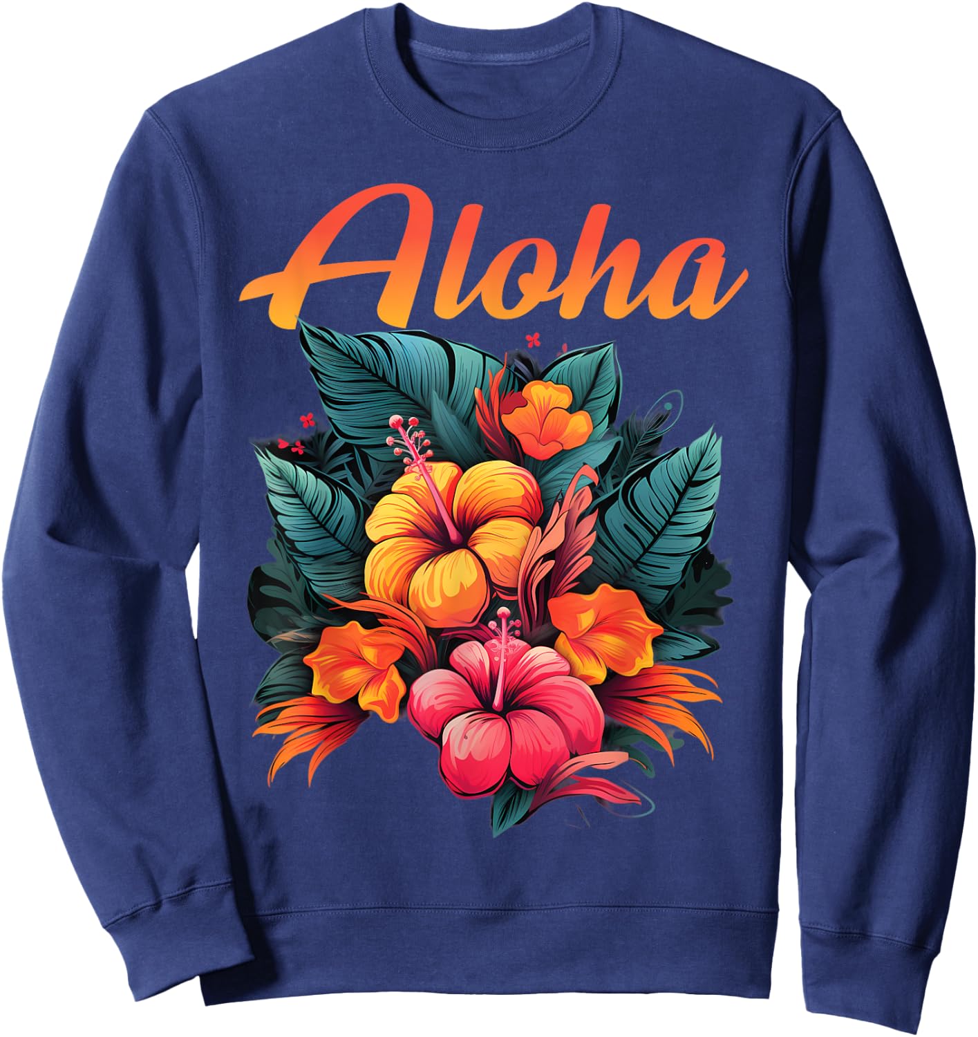 Aloha Tropical Hawaiian Flowers Hibiscus Orchid Hawaiian Sweatshirt - Sweatshirt | Navy