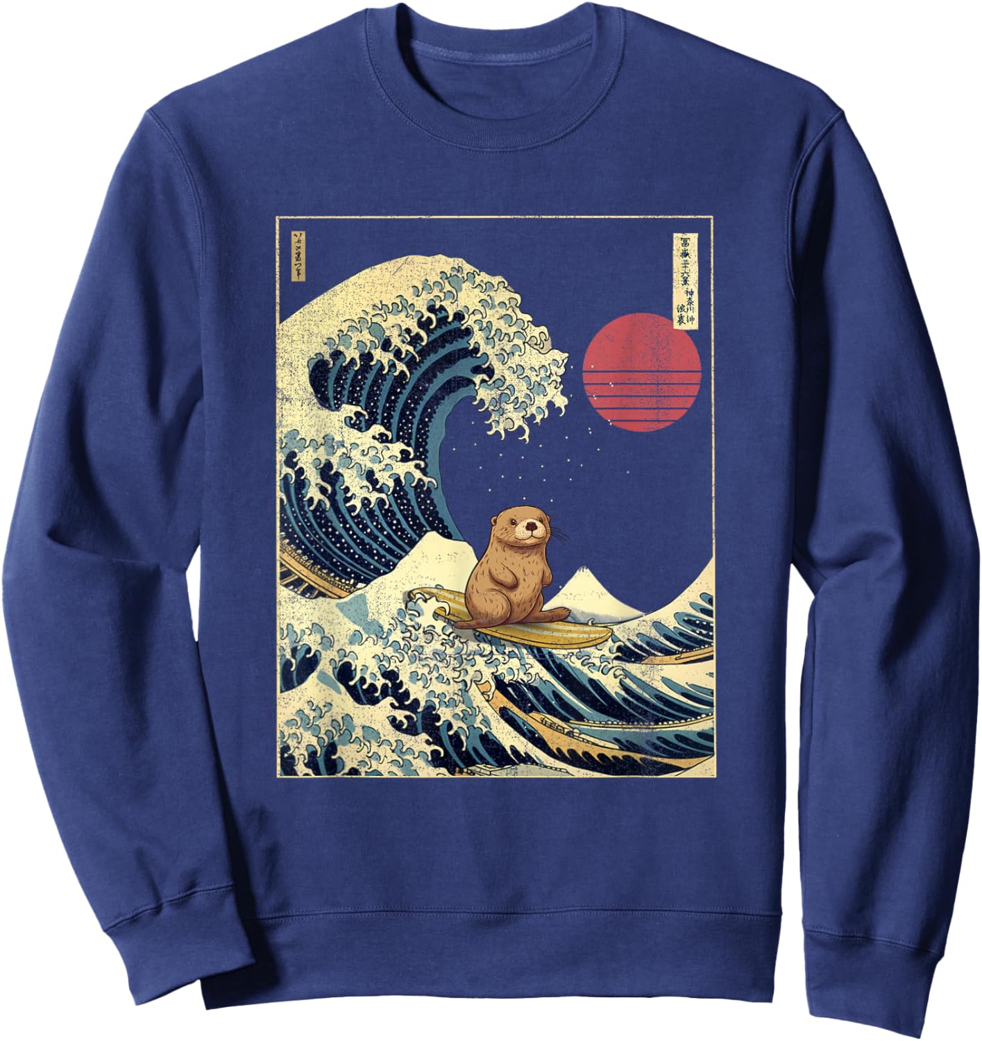 Sea Otter Japanese Kanagawa Wave Funny Surf Animal Sweatshirt - Sweatshirt | Navy