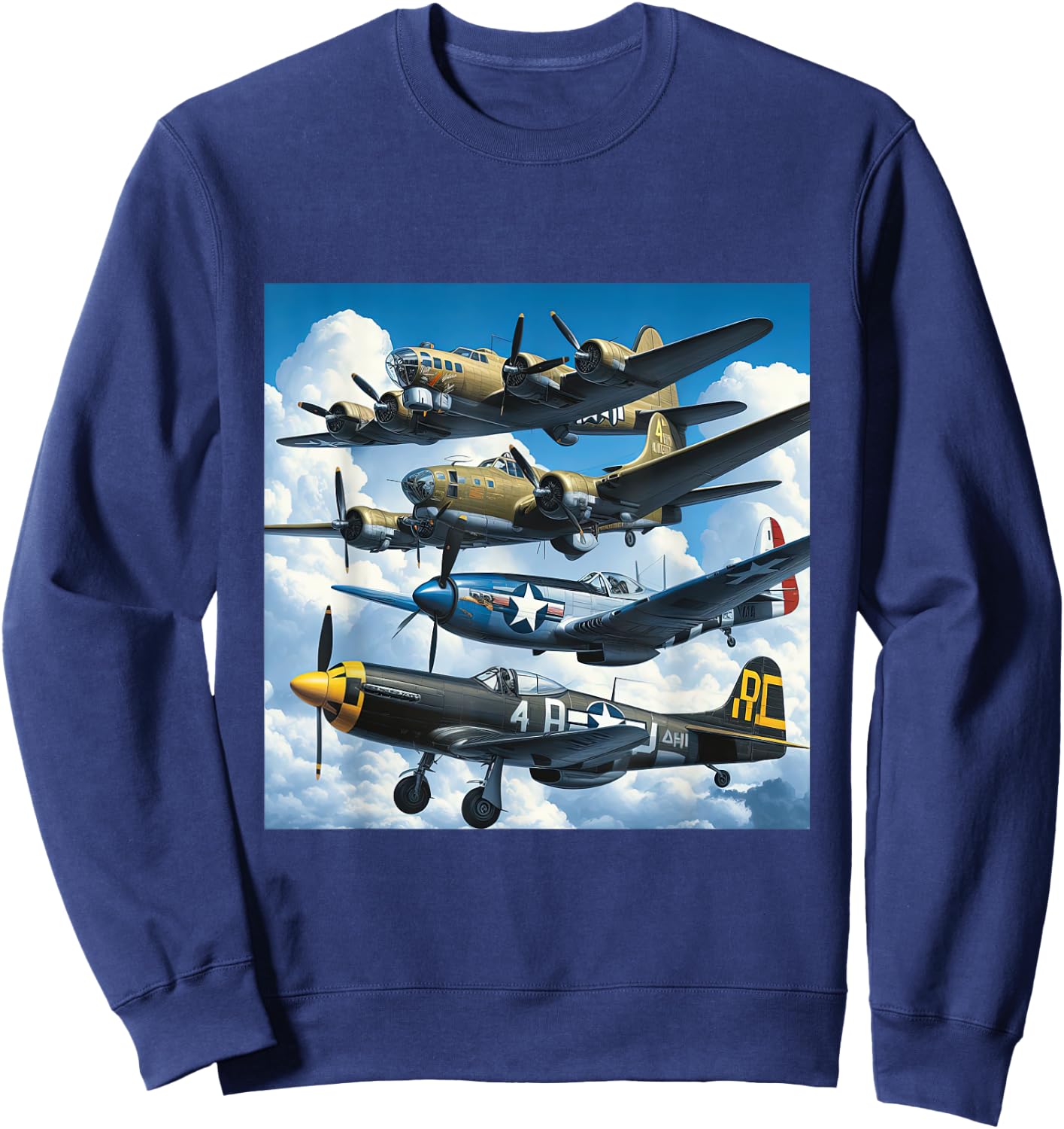 WW2 Warplanes B-17 P51 Mustang F4U Corsair P40 Warhawk Sweatshirt - Sweatshirt | Navy