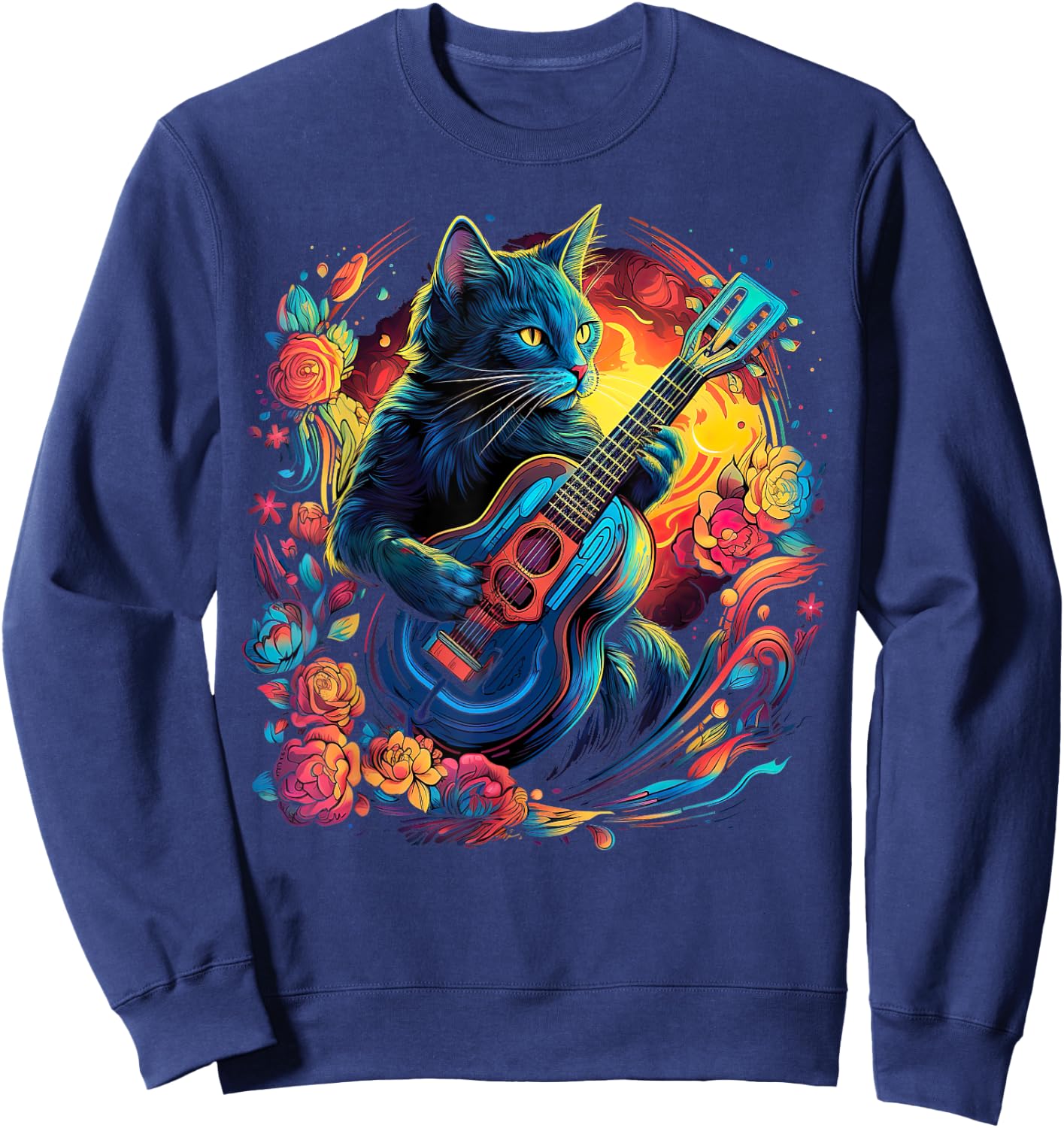 Rock Cat Playing Guitar Cat Funny Guitar Cat Kitty Sweatshirt - Sweatshirt | Navy