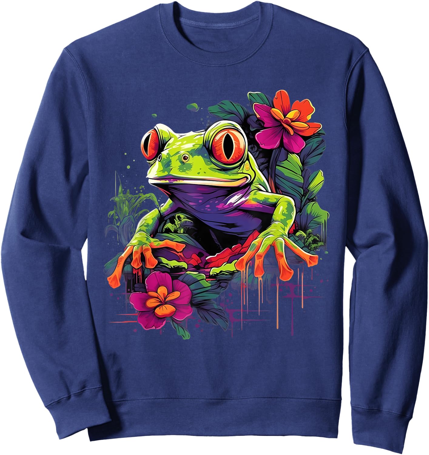 Retro Style Red-Eyed Tree Frog Sweatshirt - Sweatshirt | Navy