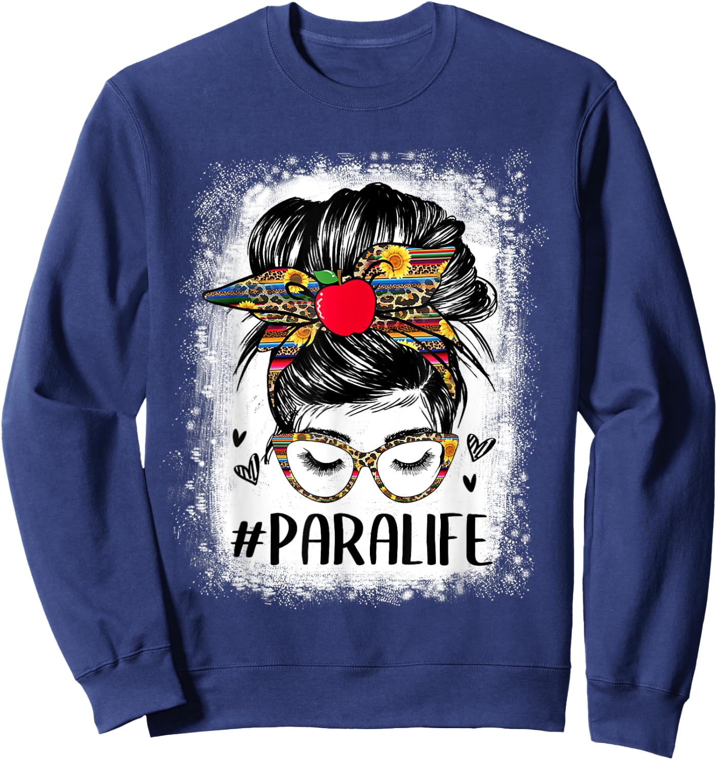 Bleached Teacher Para Life Paraprofessional Cute Messy Bun Women Girls Kids Sweatshirt - Sweatshirt | Navy