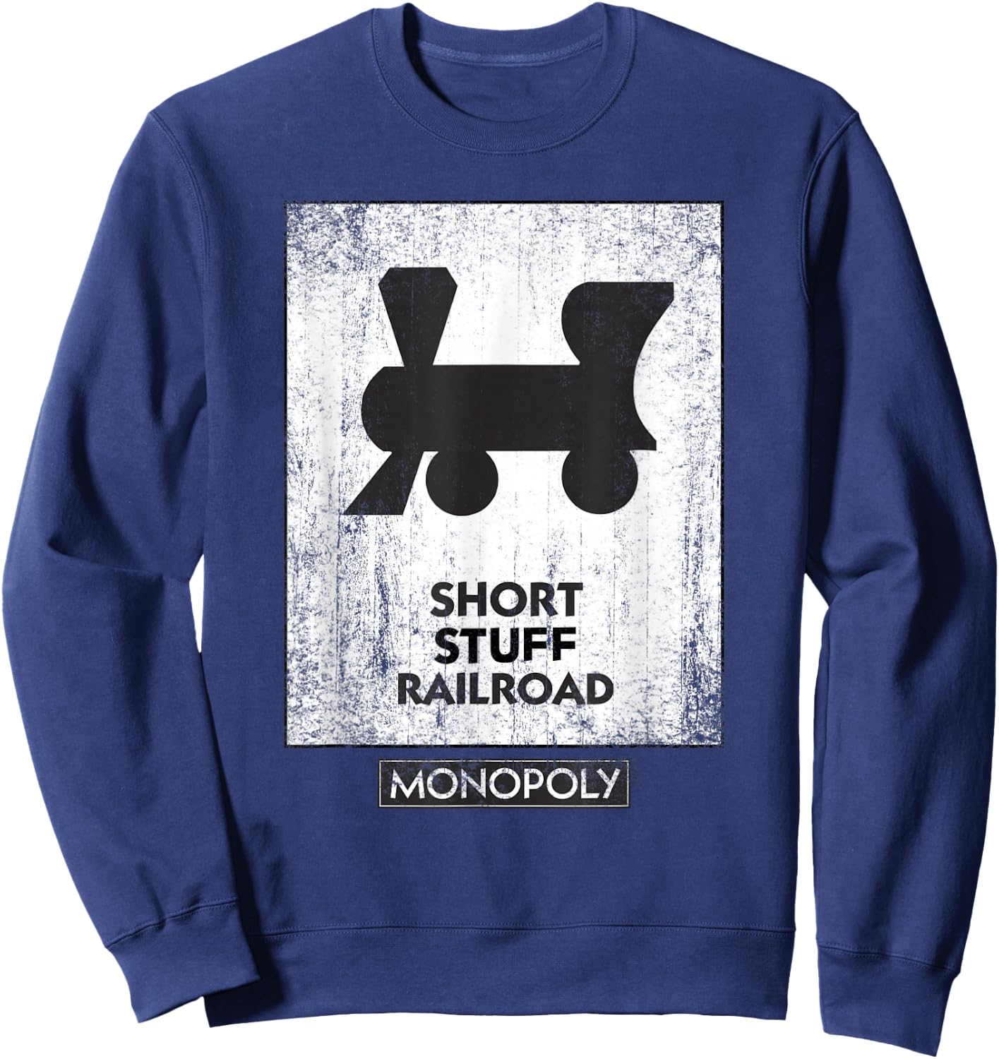 Monopoly Mr. Monopoly Short Stuff Railroad Distressed Logo Sweatshirt - Sweatshirt | Navy