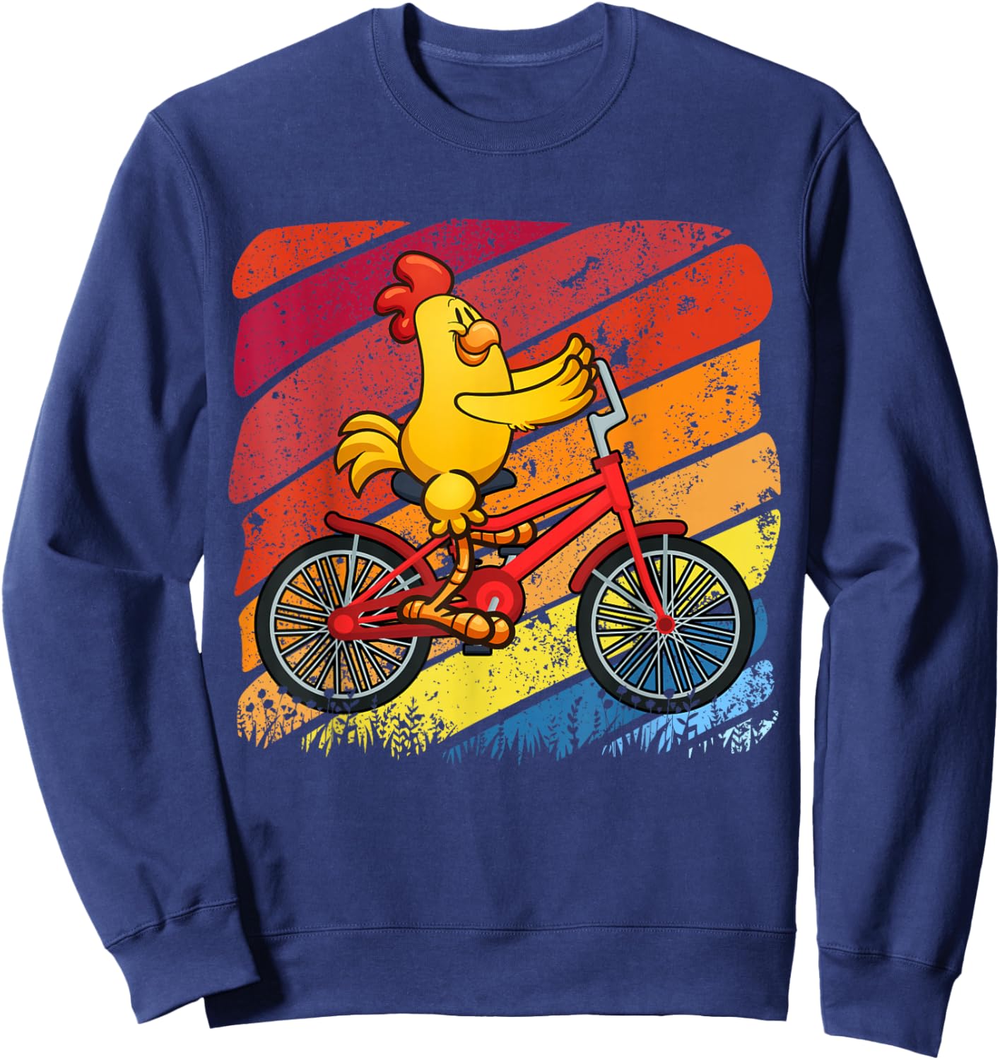 Vintage Retro Chicken Riding Bicycle Cyclist Farm Animal Sweatshirt - Sweatshirt | Navy