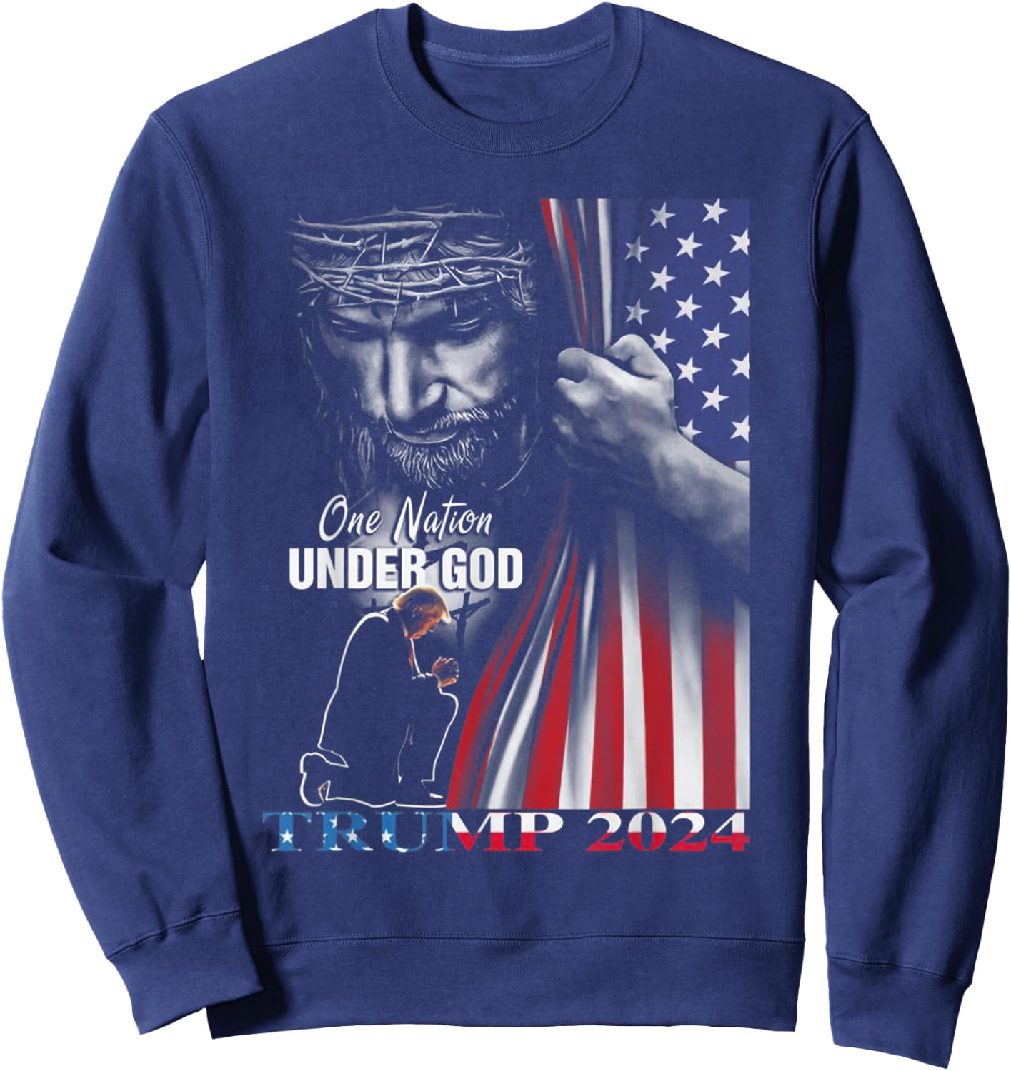 One Nation Under God Trump 2024 God American Flag Men Sweatshirt - Sweatshirt | Navy
