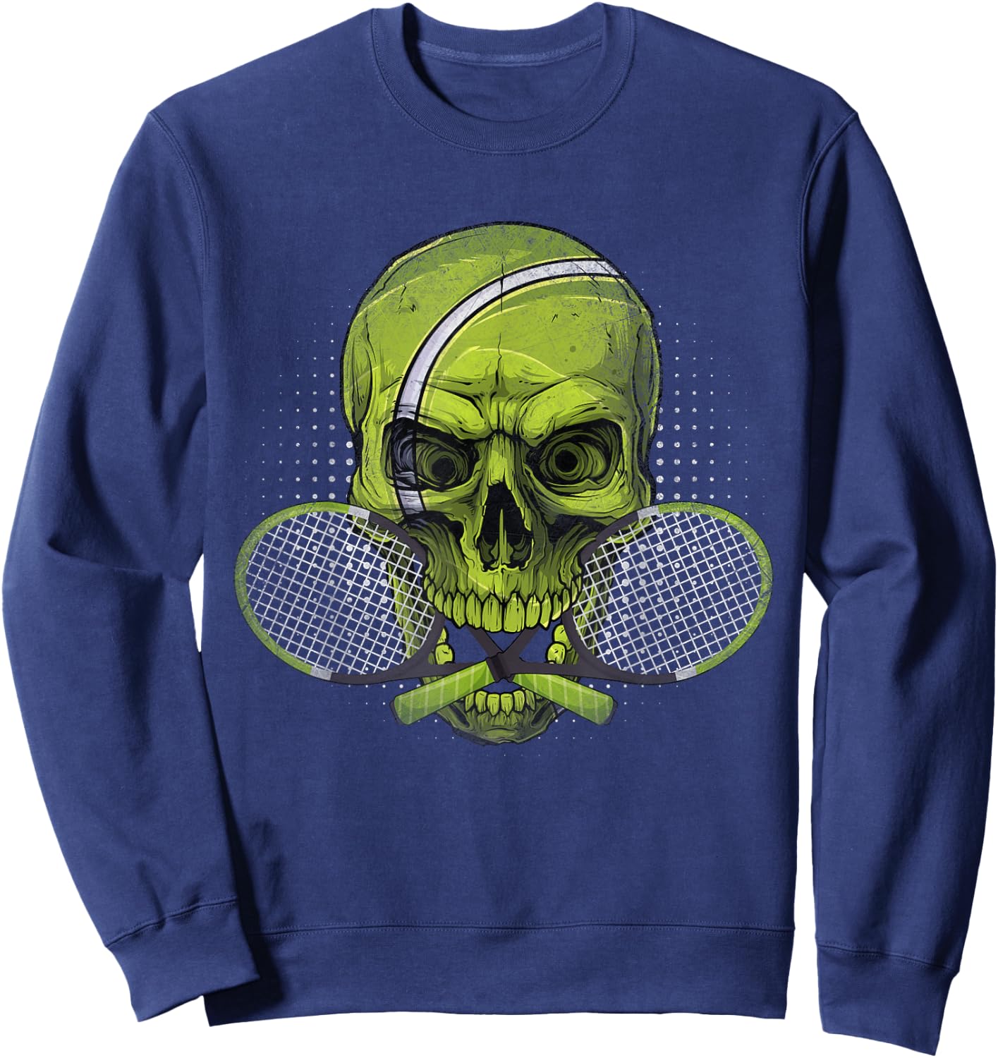 Skeleton Head Skull Tennis Ball & Rackets Happy Halloween Sweatshirt - Sweatshirt | Navy