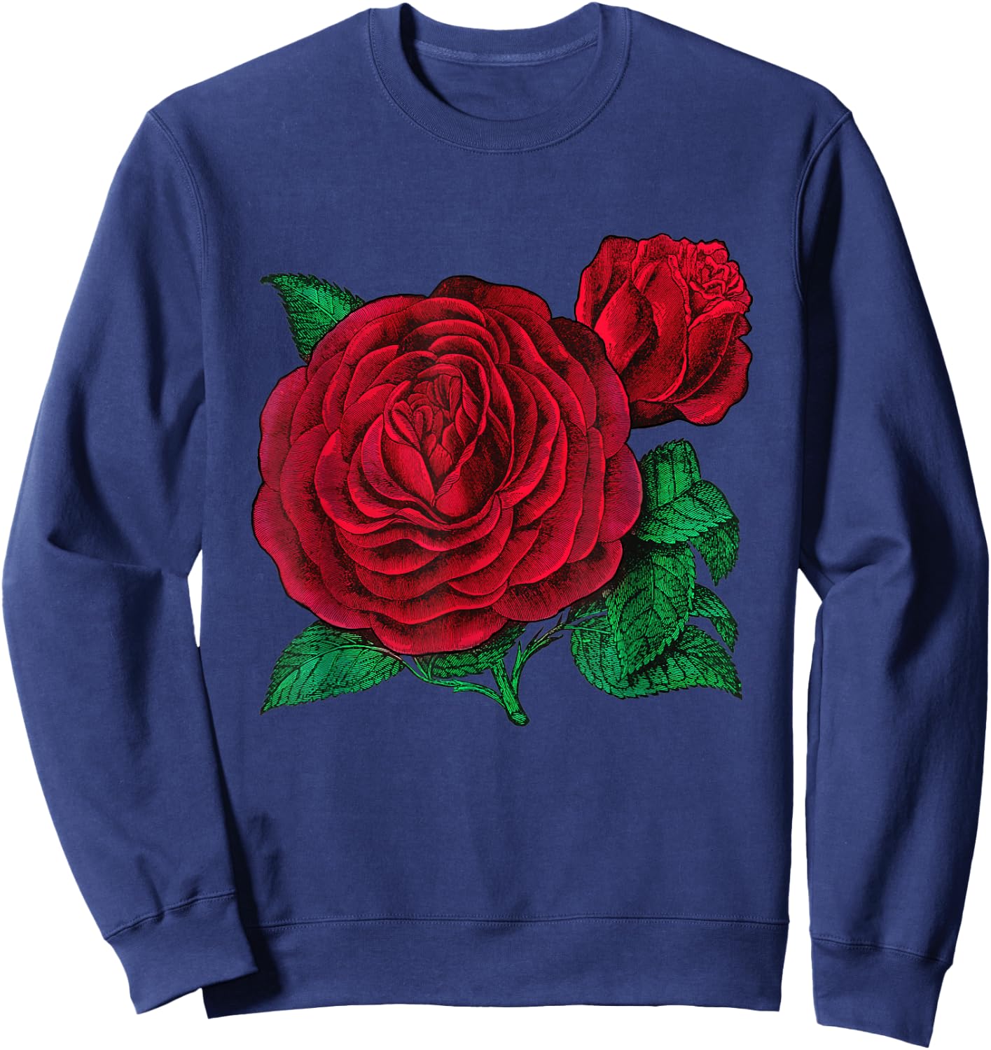 Vintage Red Roses Flower Floral Illustration Blossom Lovers Sweatshirt - Sweatshirt | Navy