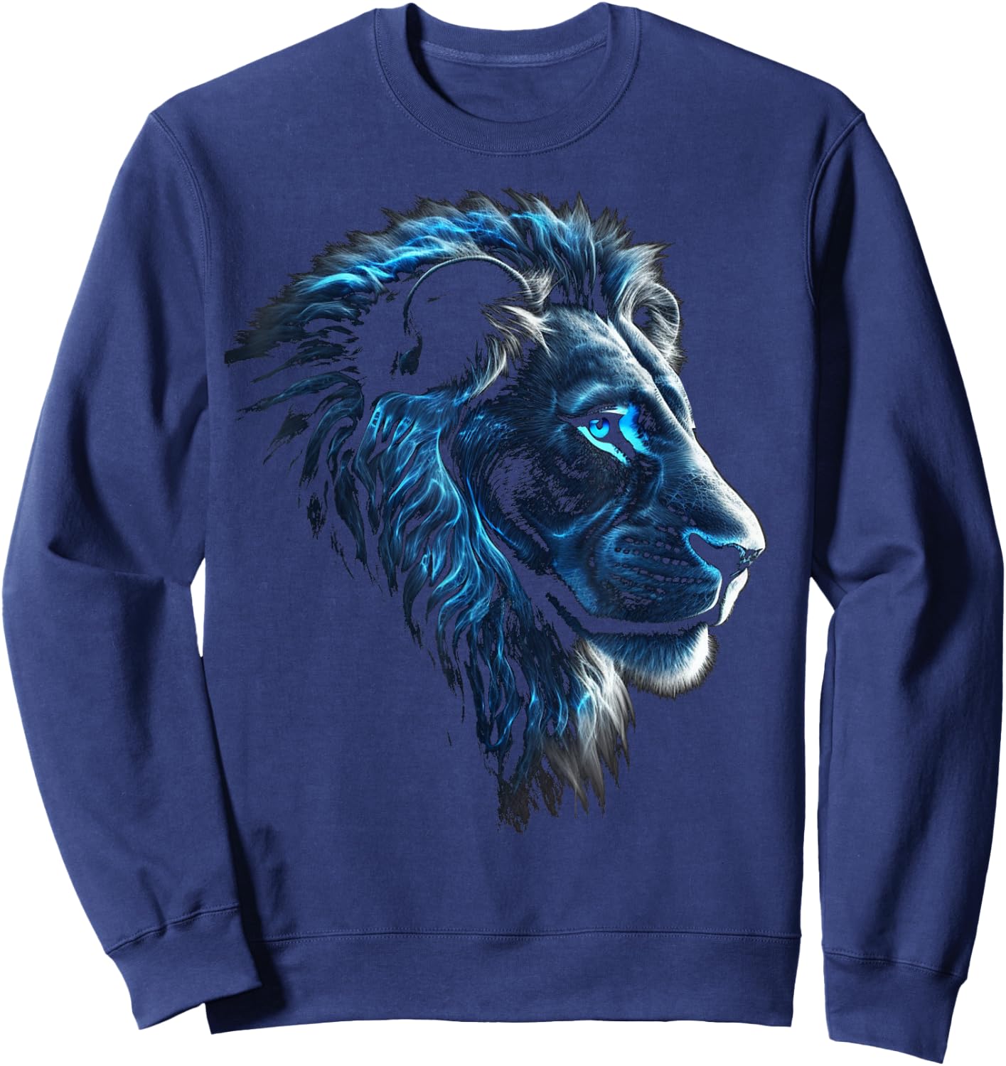 Lion Artwork, Blue Eyes, Animal Motif, Art Lion Sweatshirt - Sweatshirt | Navy