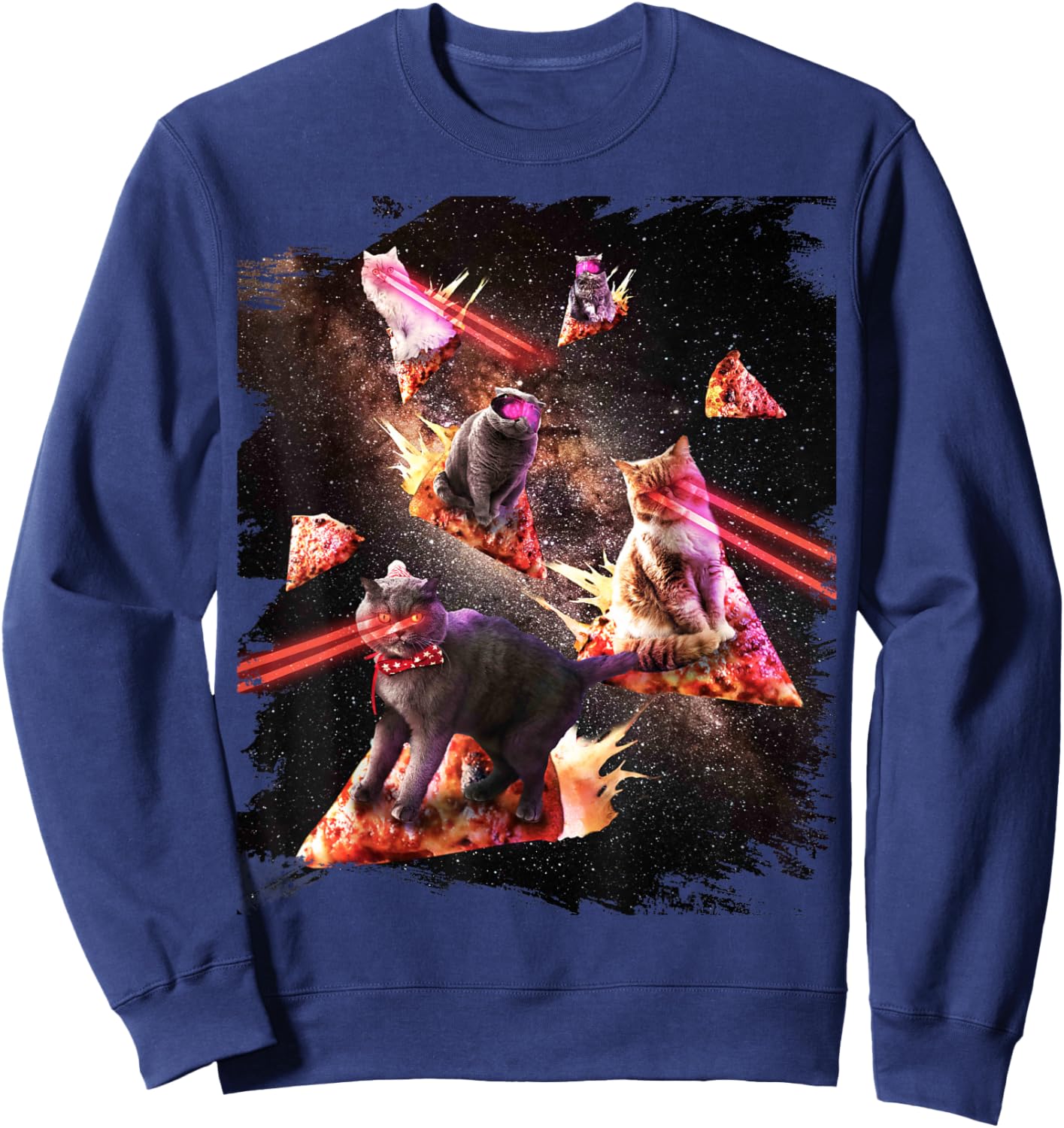 Galaxy Laser Cat - Space Pizza Cats with Lazer Eyes Sweatshirt - Sweatshirt | Navy