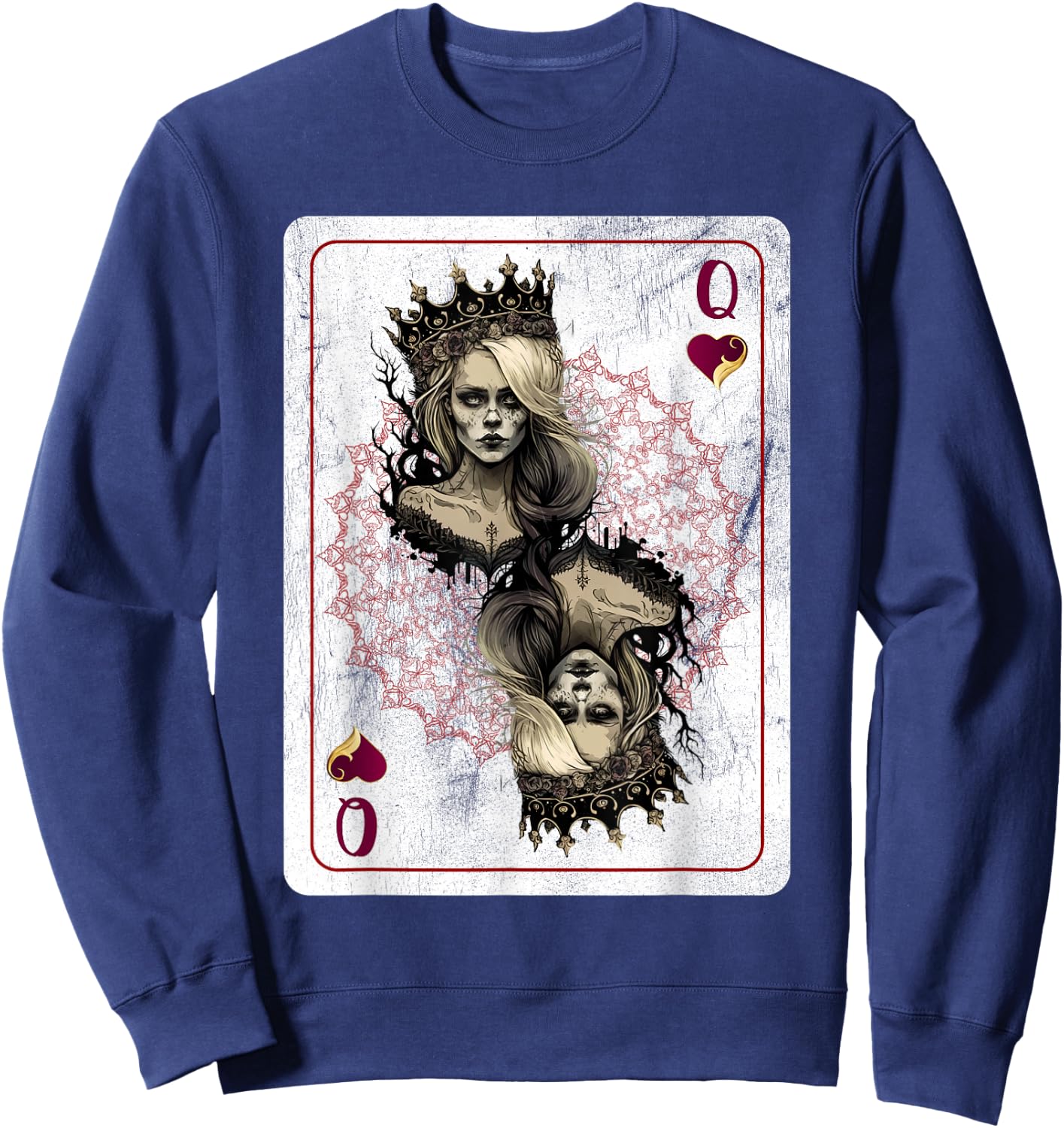 Creepy Poker Hearts Queen Card Game Creepy Gothic Fan Sweatshirt - Sweatshirt | Navy