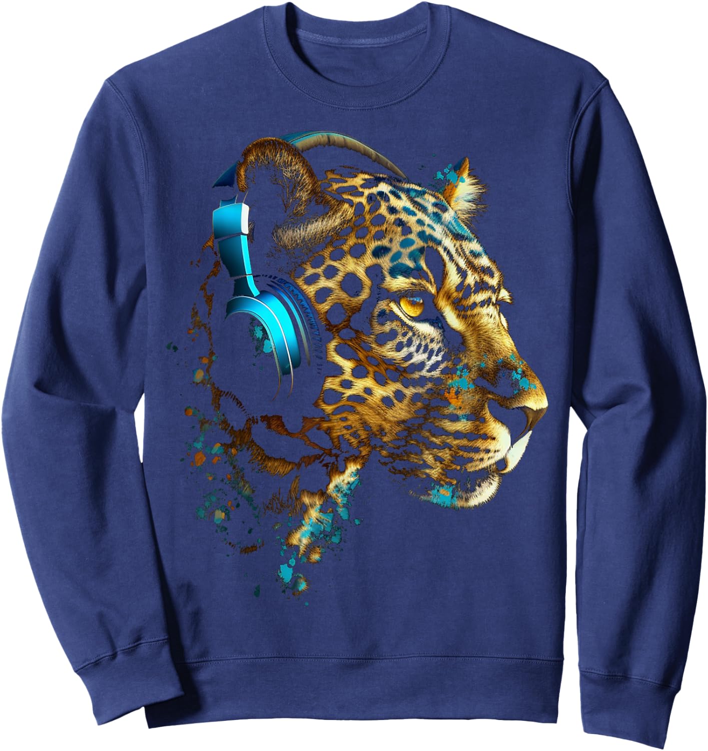 Leopard Music - Animal Lovers Art Headphones Animal Leopard Sweatshirt - Sweatshirt | Navy