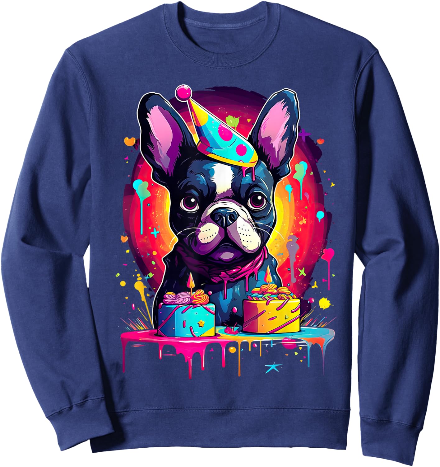 French Bulldog Dog Birthday Party Themed Women Sweatshirt - Sweatshirt | Navy