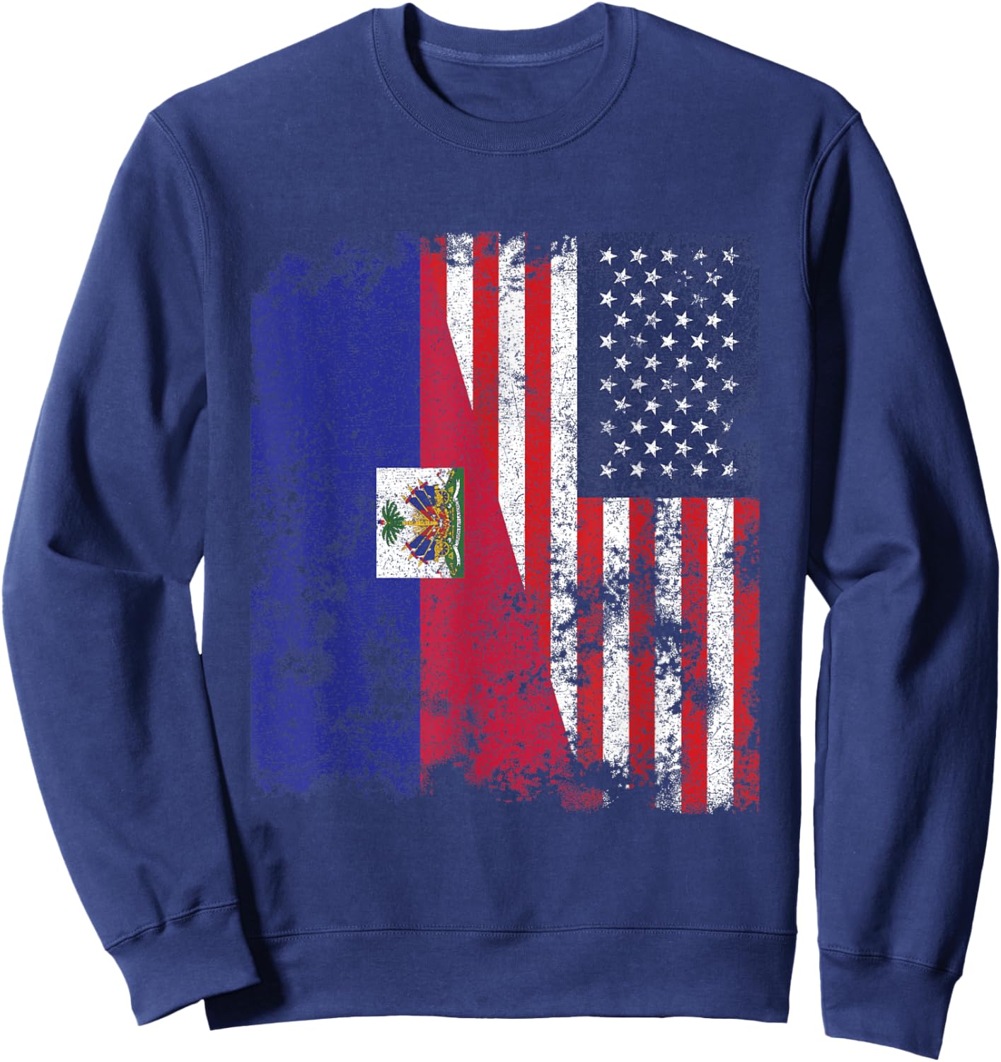 Haiti USA Flag Distressed - Half American Kids Men Sweatshirt - Sweatshirt | Navy