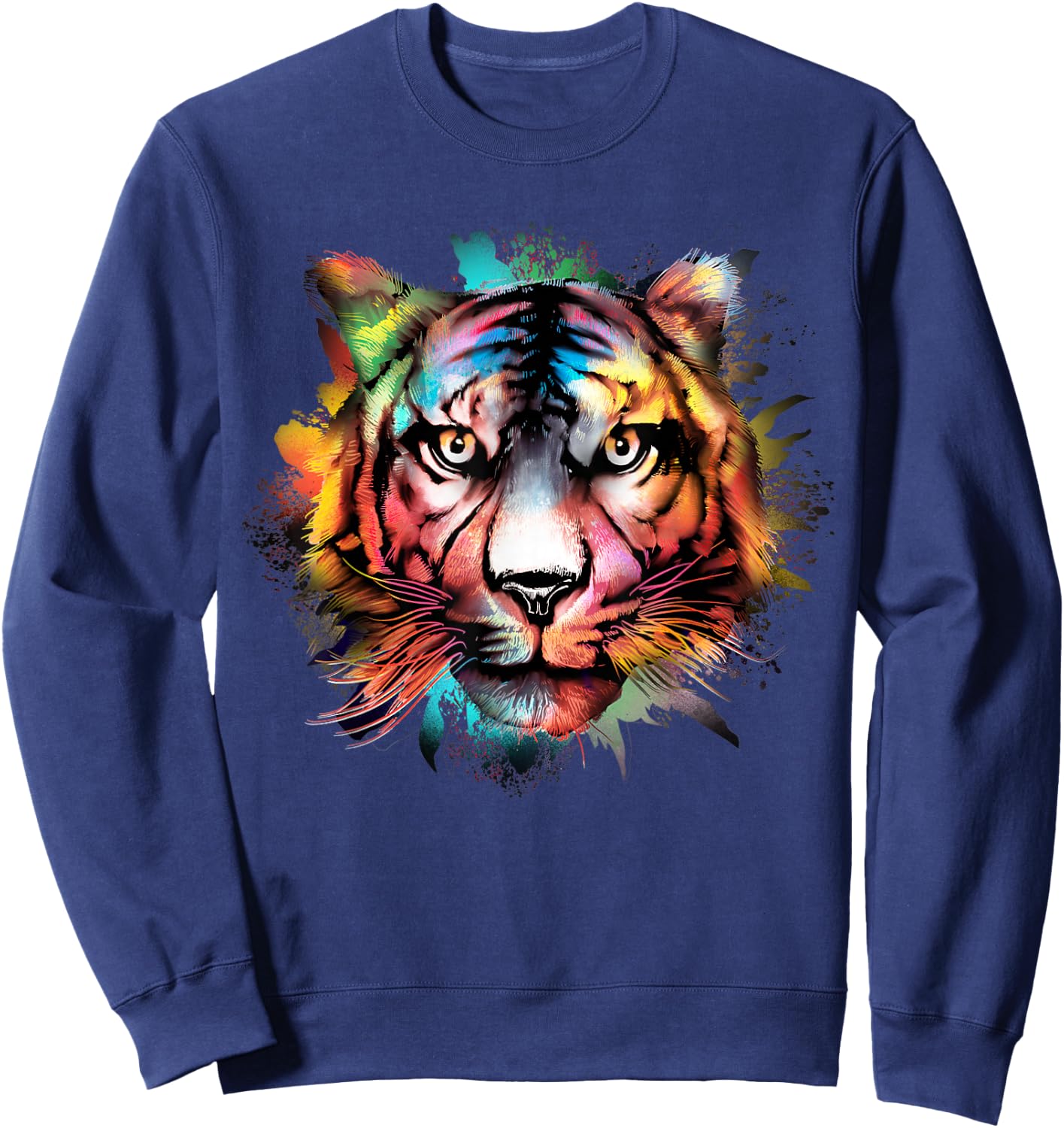 Tiger Watercolour Colorful Tiger Lover Sweatshirt - Sweatshirt | Navy