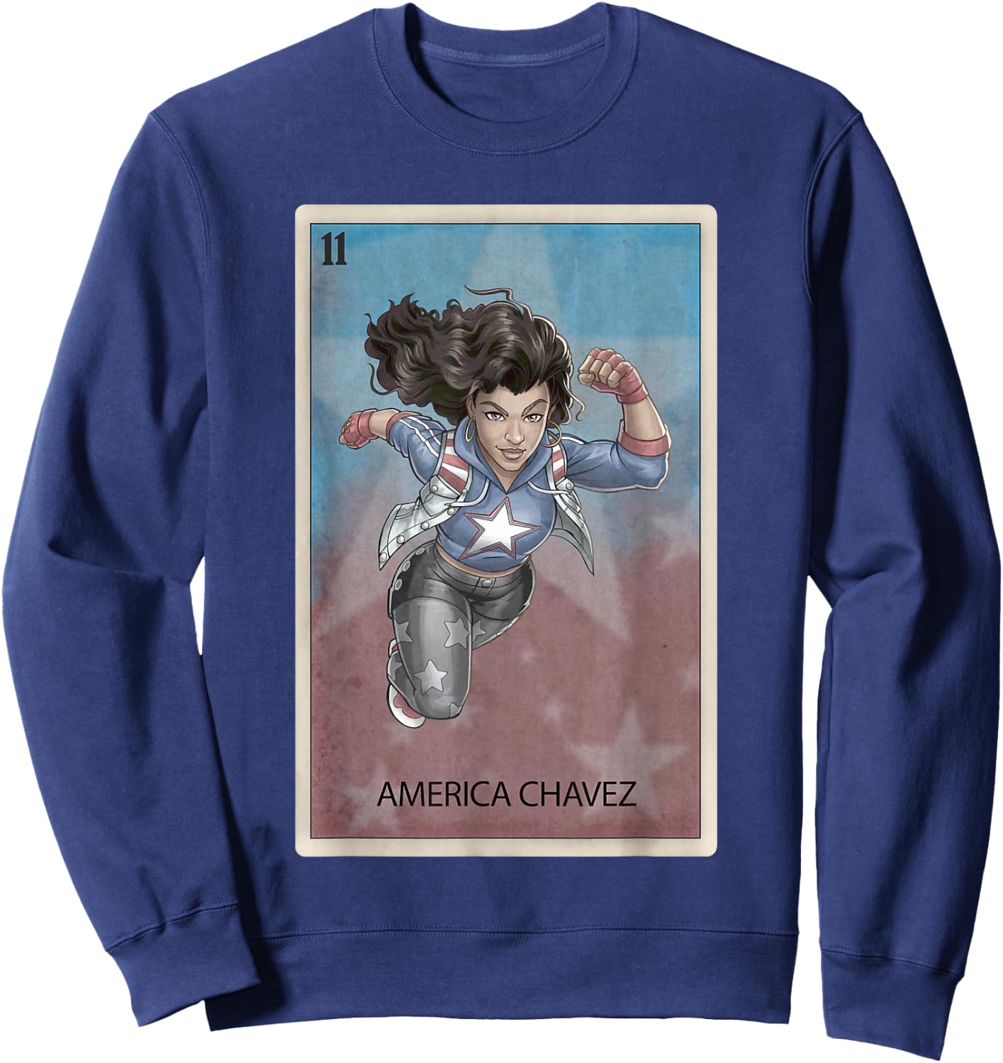 Marvel Comics Retro Classic America Chavez Playing Card Sweatshirt - Sweatshirt | Navy