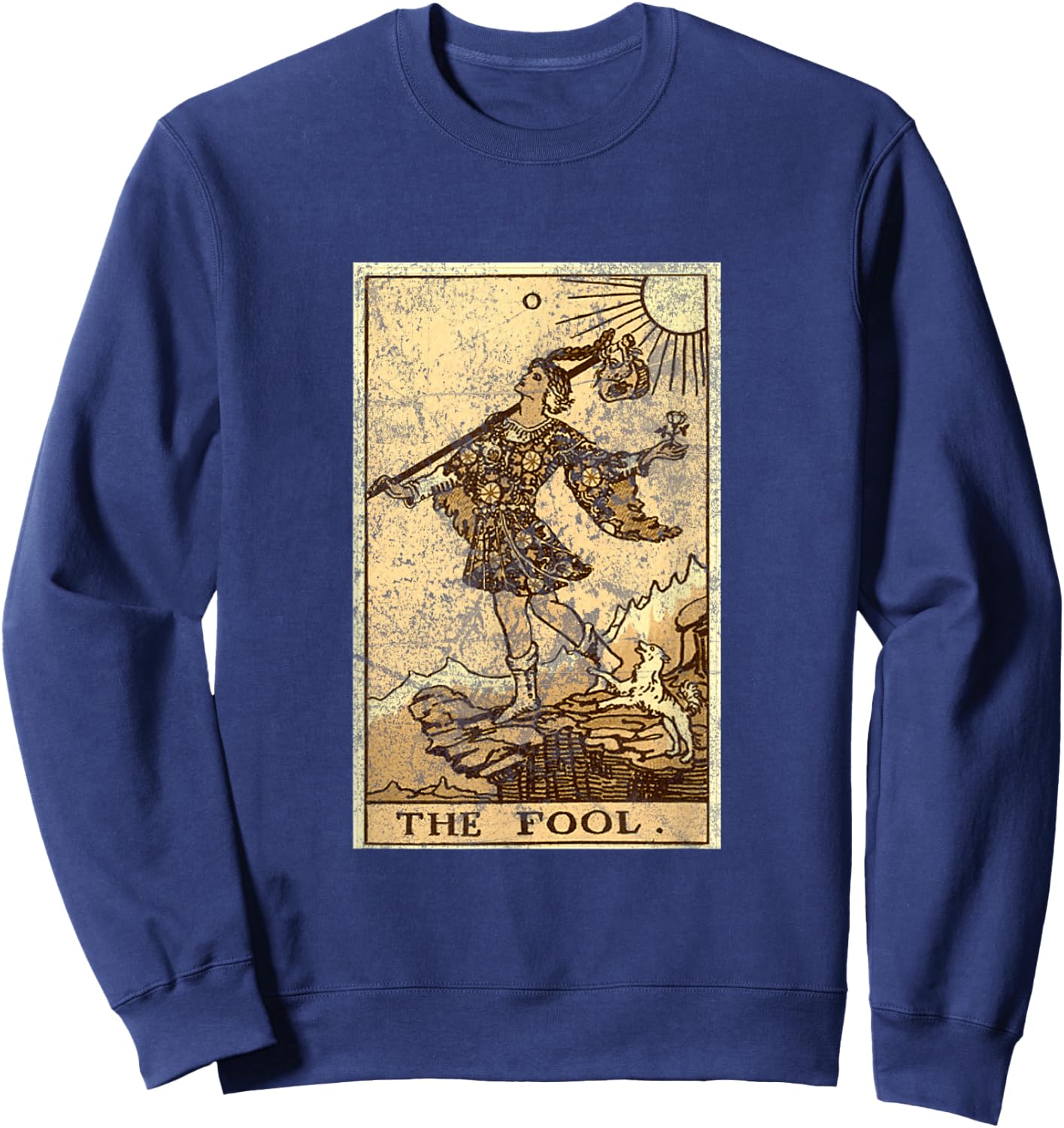 The Cartomancy And Divination Co. Fool Tarot Card Cartomancy Divination - Black, -Adults, Small, Short Sleeve, Classic Fit, Halloween Tarot Sweatshirt - Sweatshirt | Navy