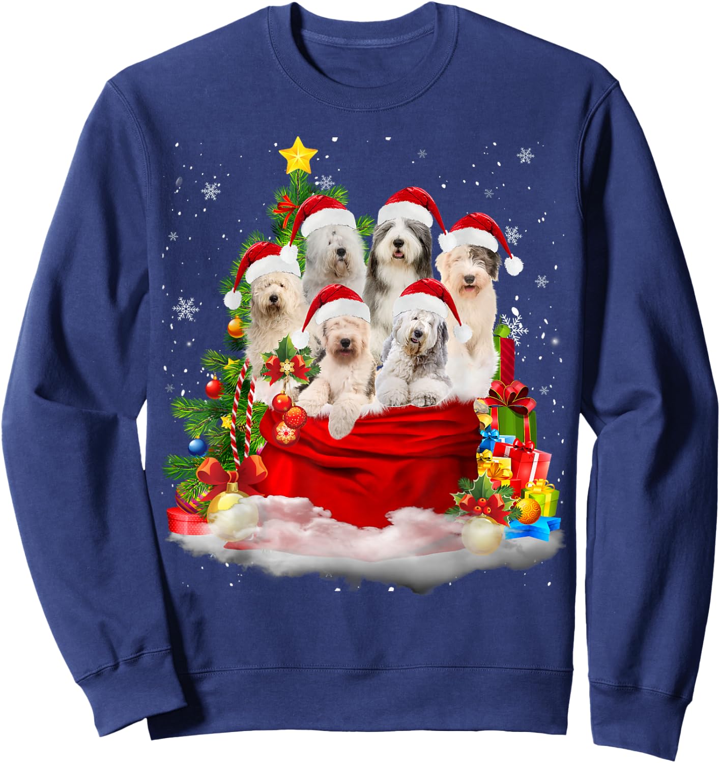 Old English Sheepdog Christmas Santa Claus Bag Xmas Pajama Men Women Kids Sweatshirt - Sweatshirt | Navy