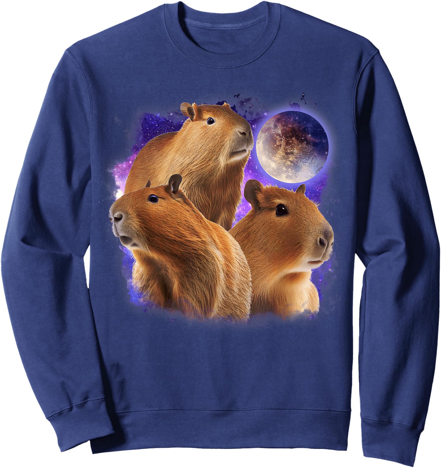 Full Moon Three Capybara Funny 3 Rodent Galaxy Capybaras Sweatshirt - Sweatshirt | Navy