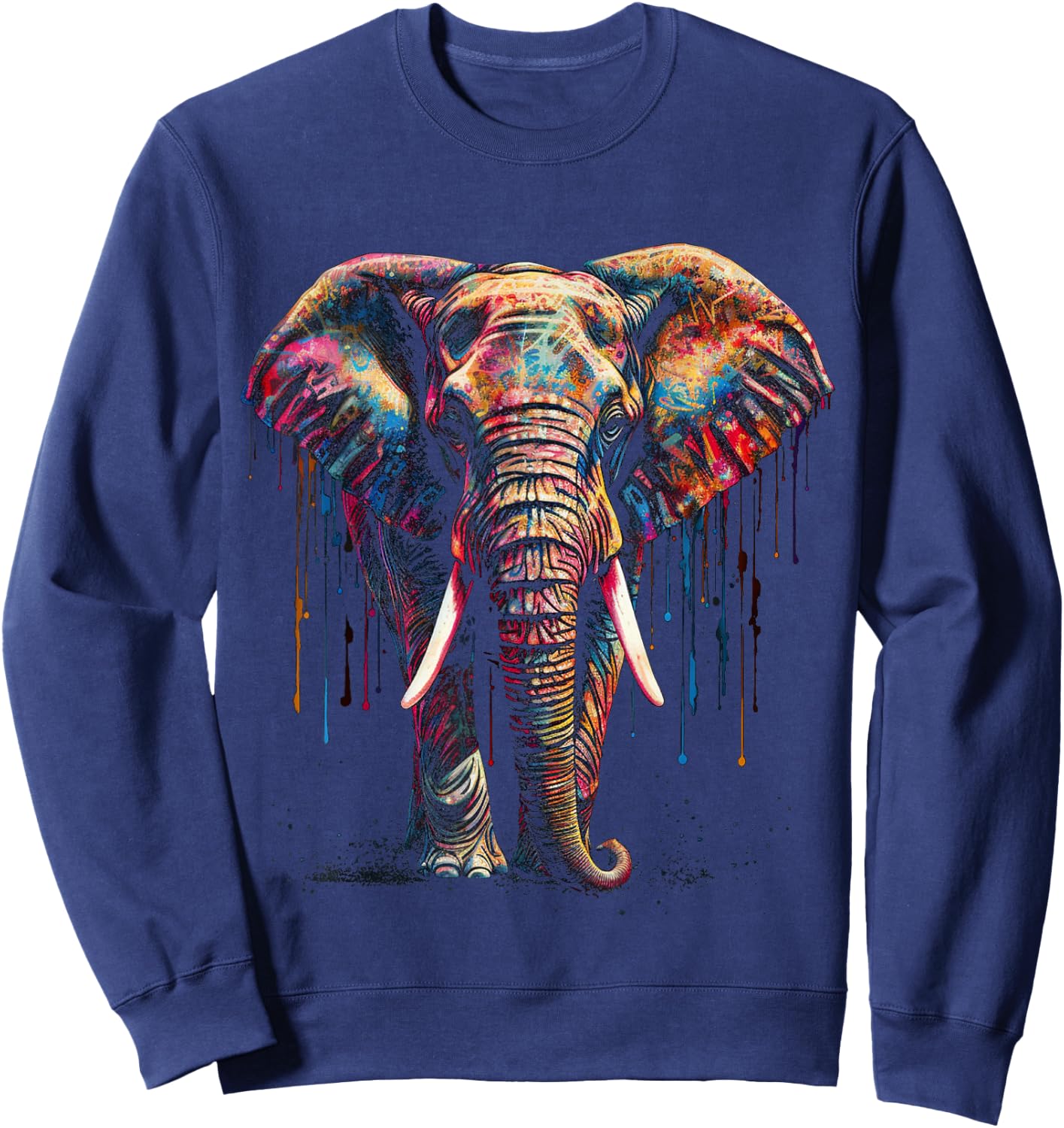 Elephant Art - Animal Colourful Zoo Elephant Sweatshirt - Sweatshirt | Navy