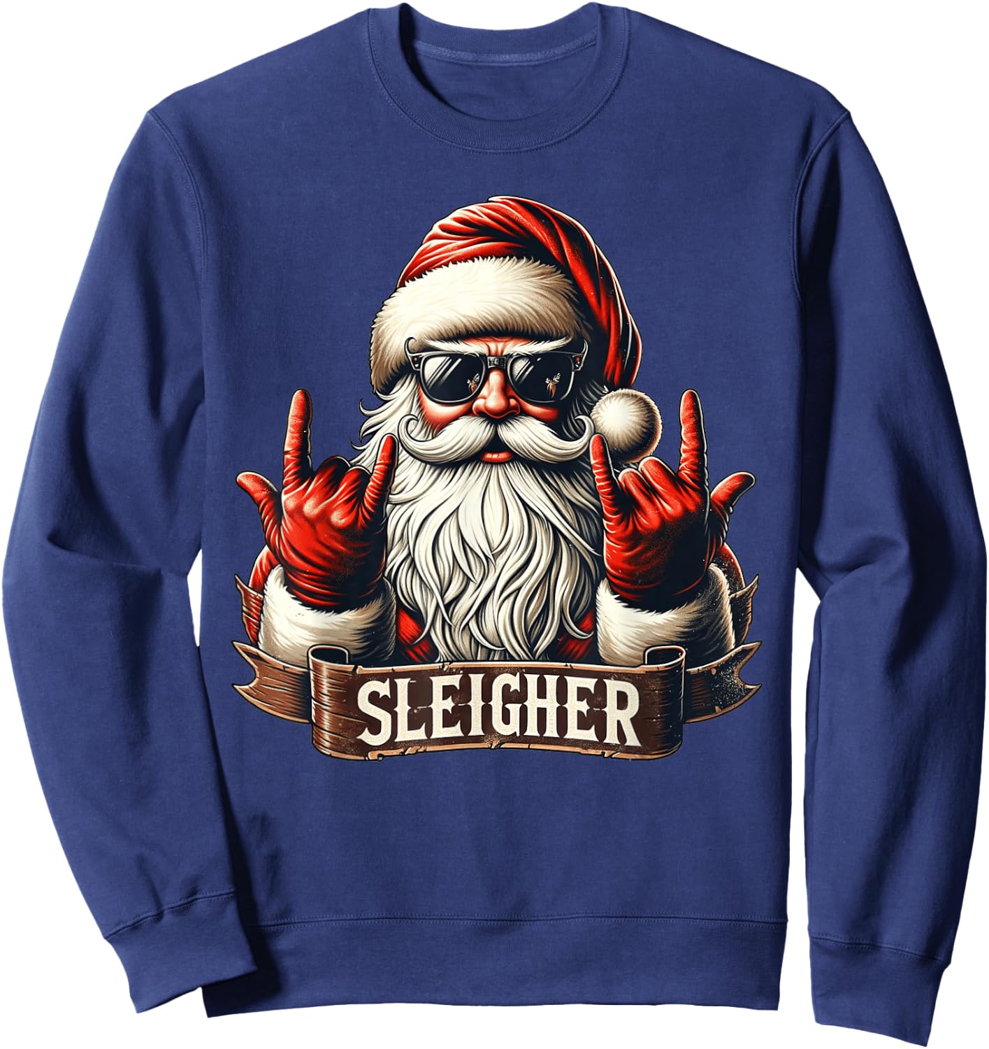 Sleigher Hail Santa Claus Christmas Rock Music Men Women Sweatshirt - Sweatshirt | Navy