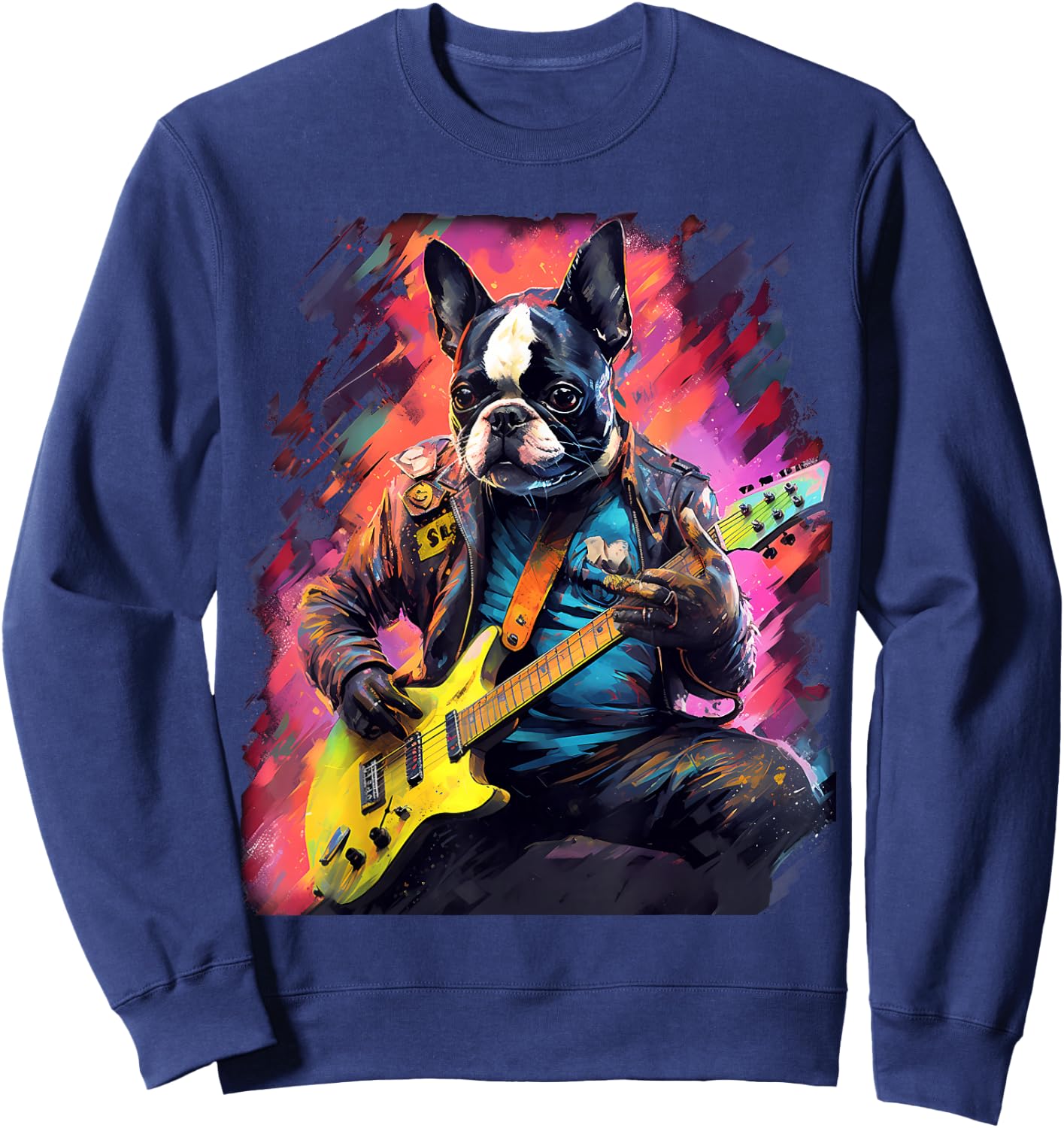 Rock Guitar Boston Terrier Dog Guitarist Sweatshirt - Sweatshirt | Navy