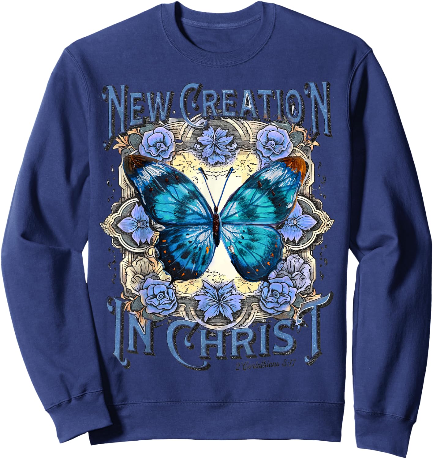Boho Christian Jesus, Butterfly New Creation In Christ Sweatshirt - Sweatshirt | Navy