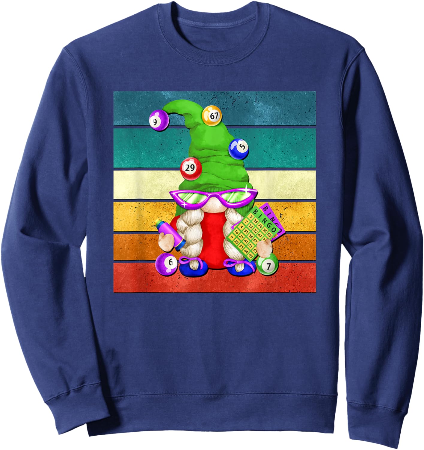 Vintage Grandma Bingo Gnome Graphic Bingo Night Sweatshirt - Sweatshirt | Navy