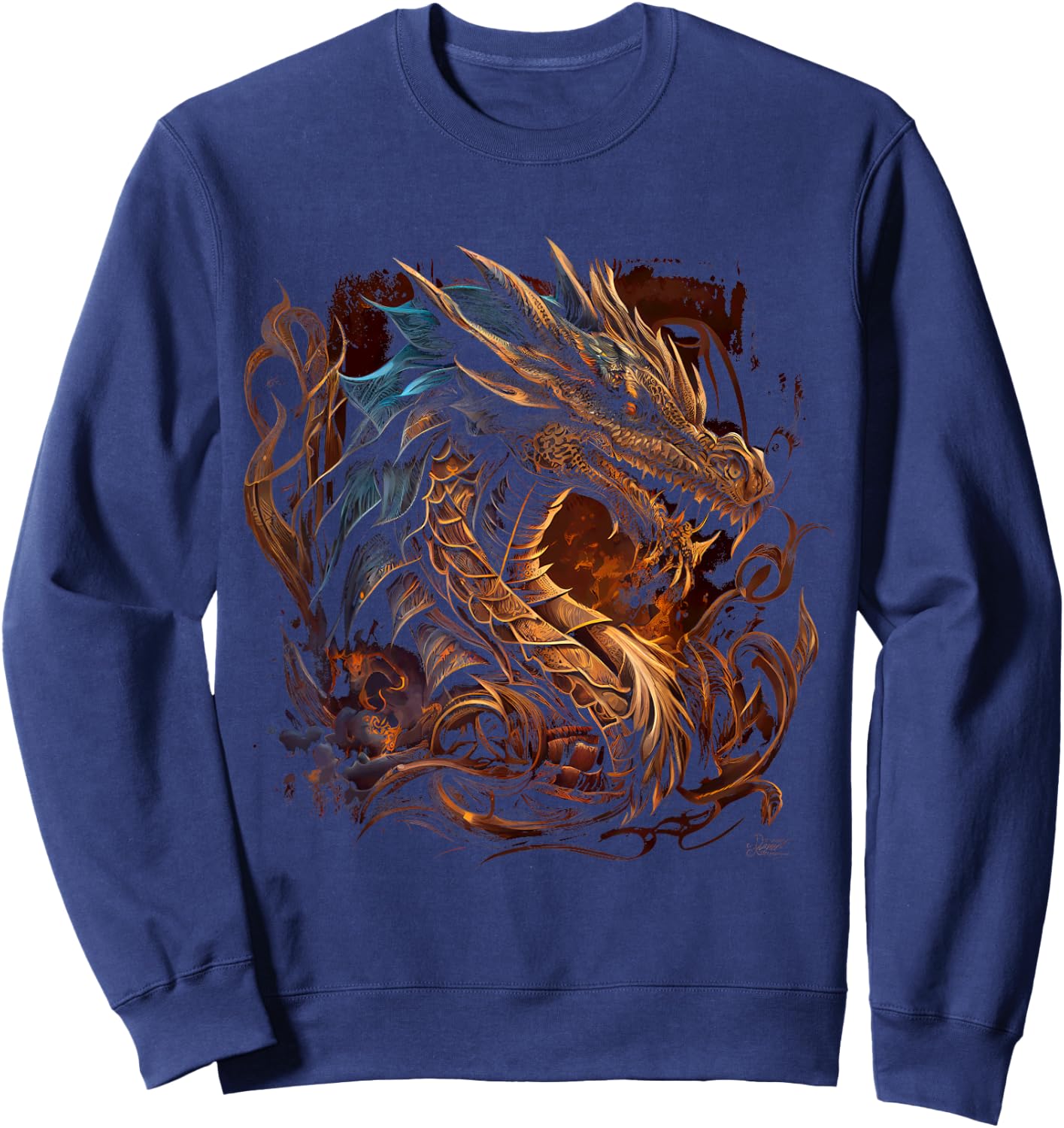 Beautiful Vintage Dragon Lover Fantasy Art Cool Illustration Sweatshirt - Sweatshirt | Navy