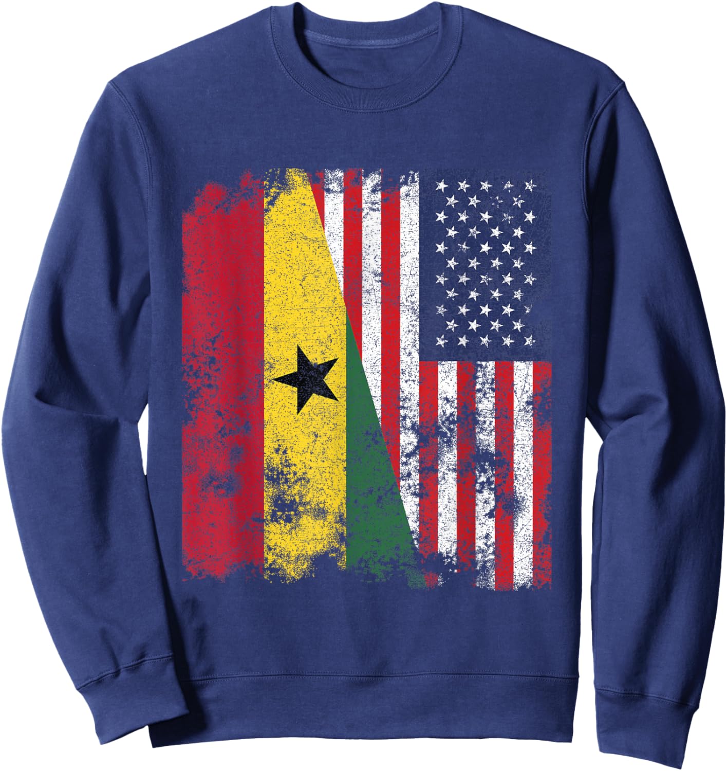 Ghana USA Flag Distressed - Half American Sweatshirt - Sweatshirt | Navy