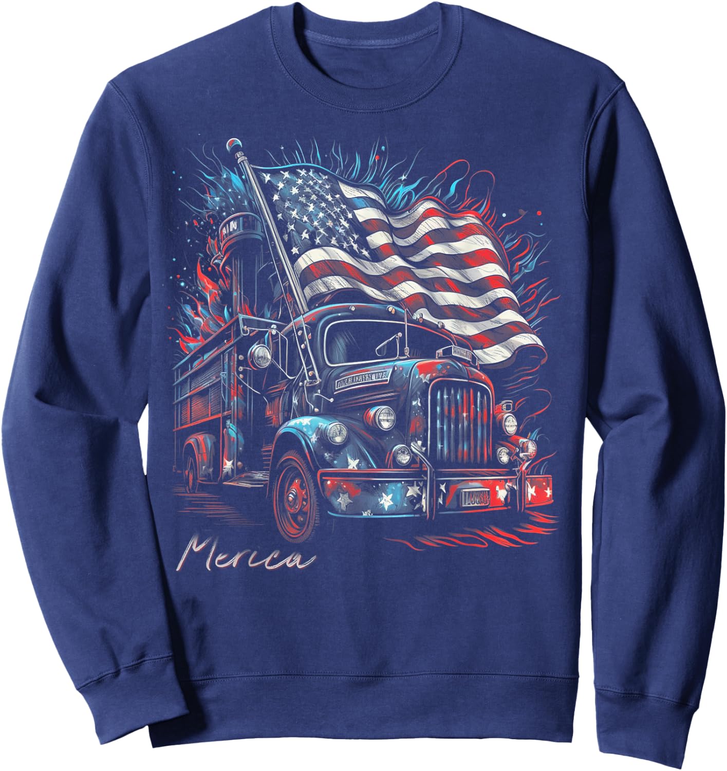 Fireman Firefighter 4th of July American Flag USA Funny Sweatshirt - Sweatshirt | Navy