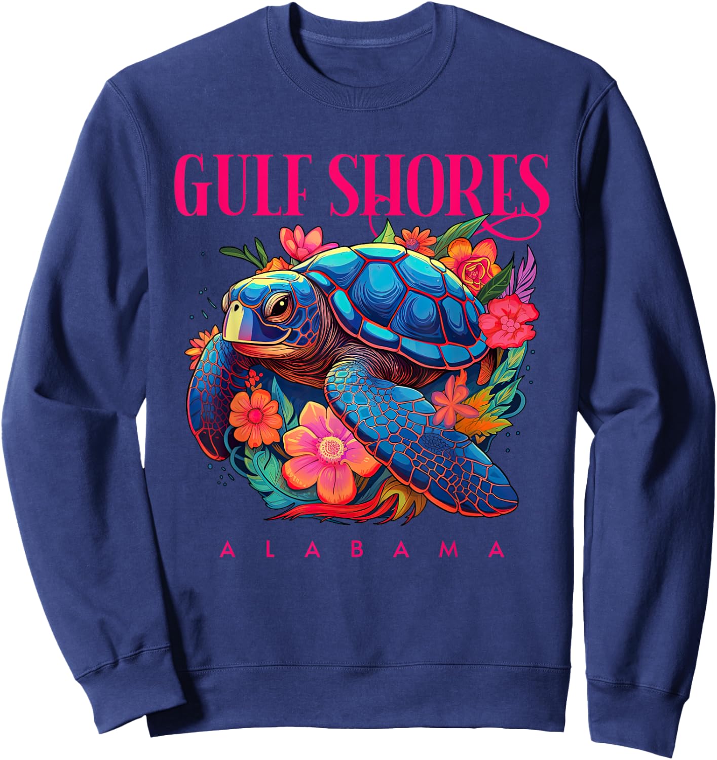 Gulf Shores Alabama Floral Beach Turtle Souvenir Sweatshirt - Sweatshirt | Navy