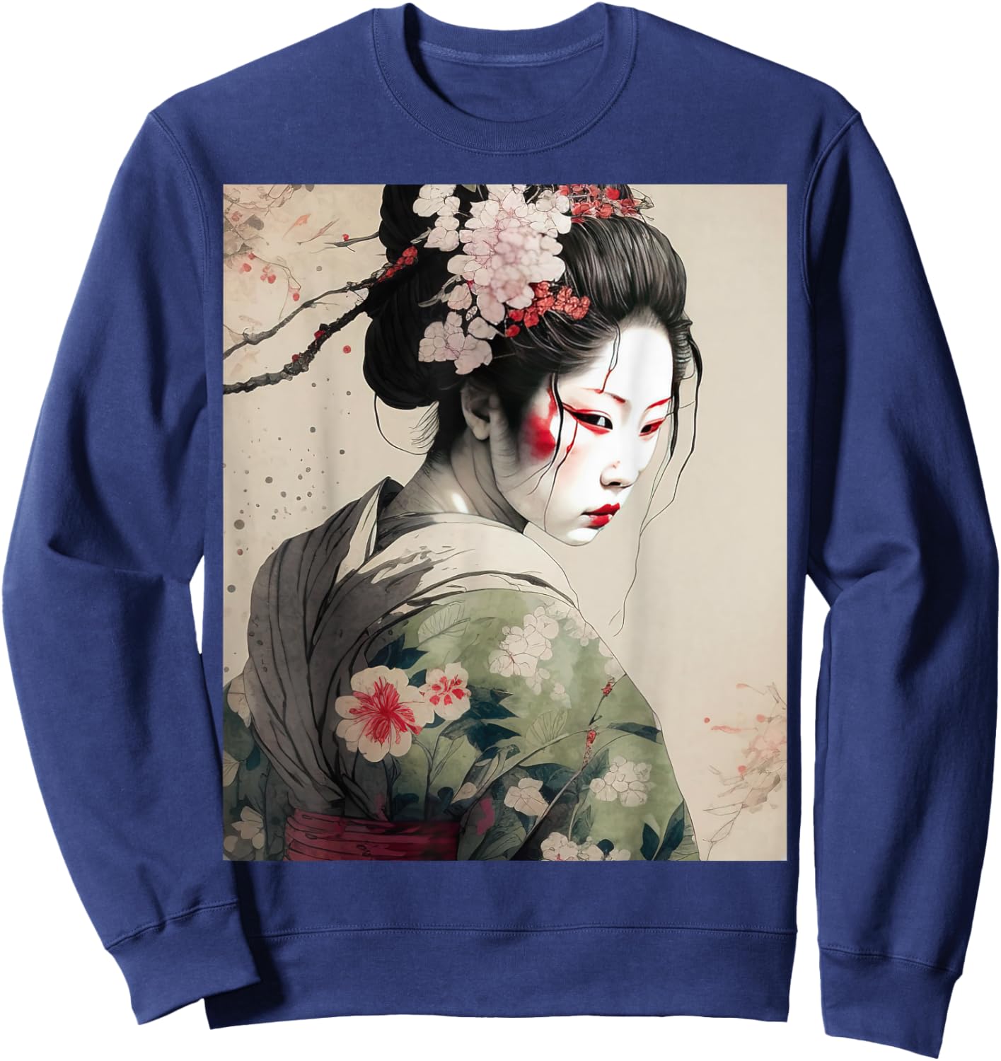Beautiful Japanese Dark Geisha Sakura Blossoms Kimono Sweatshirt - Sweatshirt | Navy