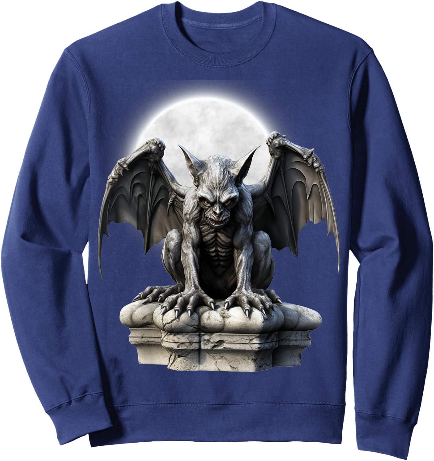 Gothic Winged Gargoyle Goth Fantasy Moon Halloween Sweatshirt - Sweatshirt | Navy