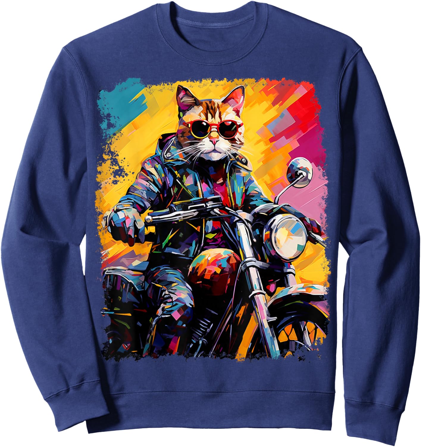 Cat on Motorcycle Women Sweatshirt - Sweatshirt | Navy