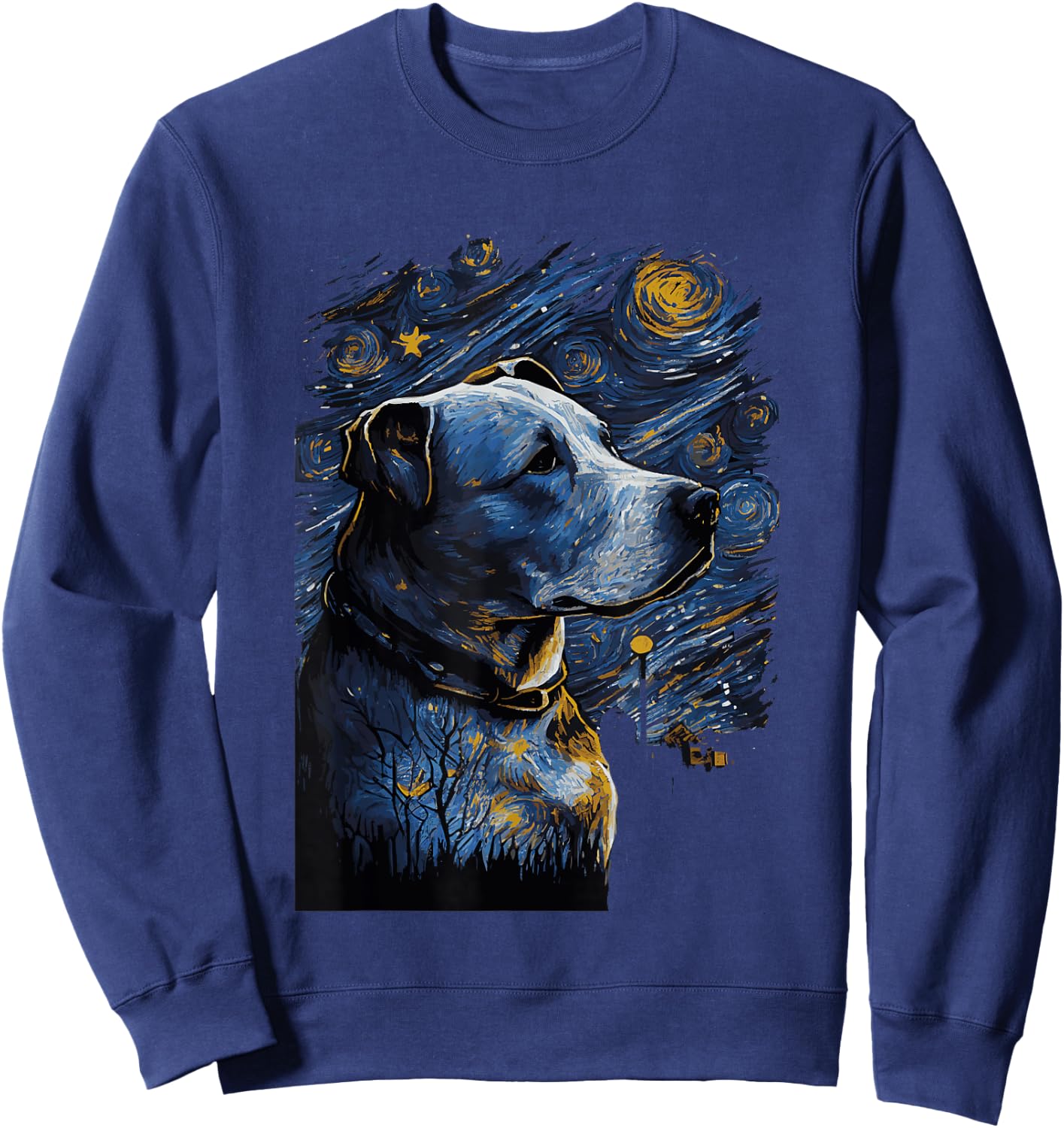 Pitbull Starry Night Dog Sweatshirt - Sweatshirt | Navy