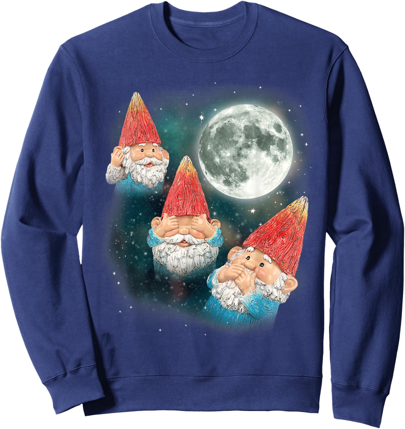 Gnome Shirt | 3 Gnome Moon Magical Galaxy Gnome Costume Sweatshirt - Sweatshirt | Navy