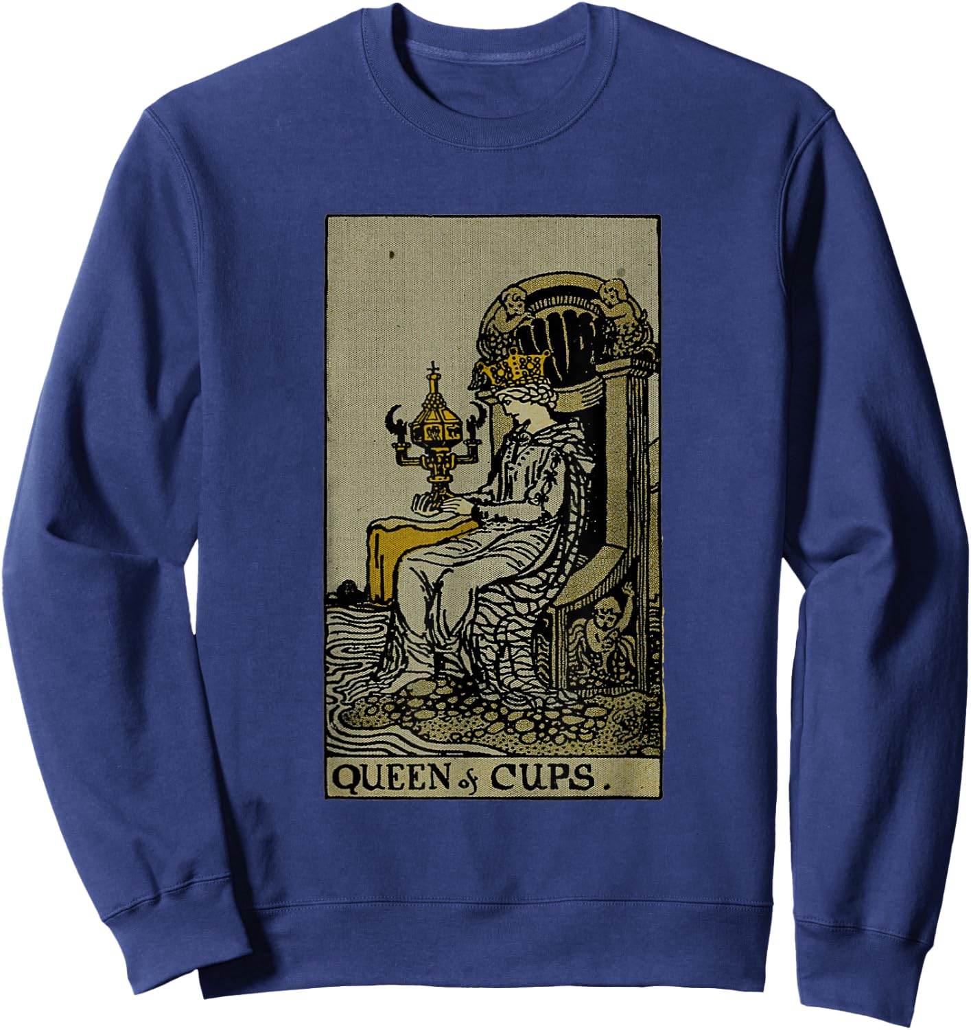 Vintage Tarot Card Queen of Cups Sweatshirt - Sweatshirt | Navy