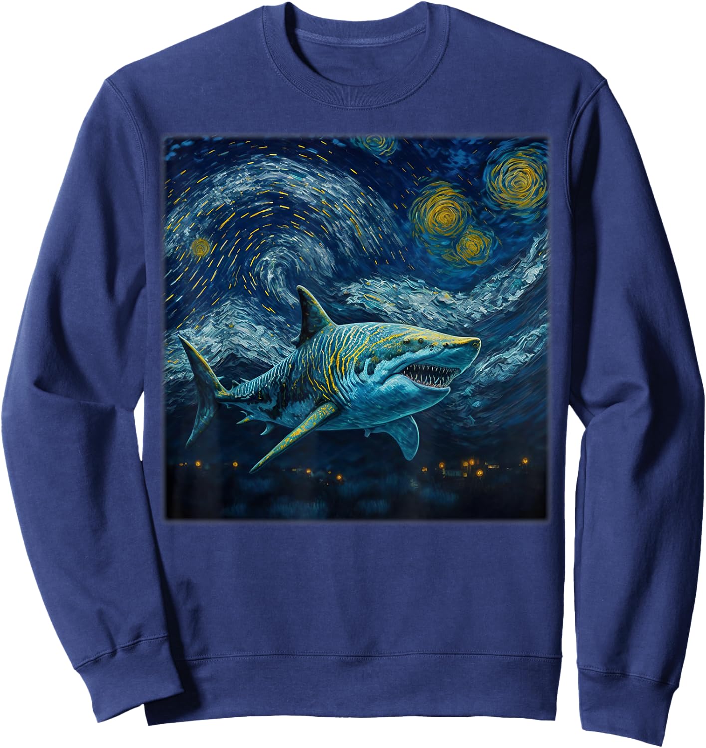 Surrealism Starry Night Tiger Shark Sweatshirt - Sweatshirt | Navy