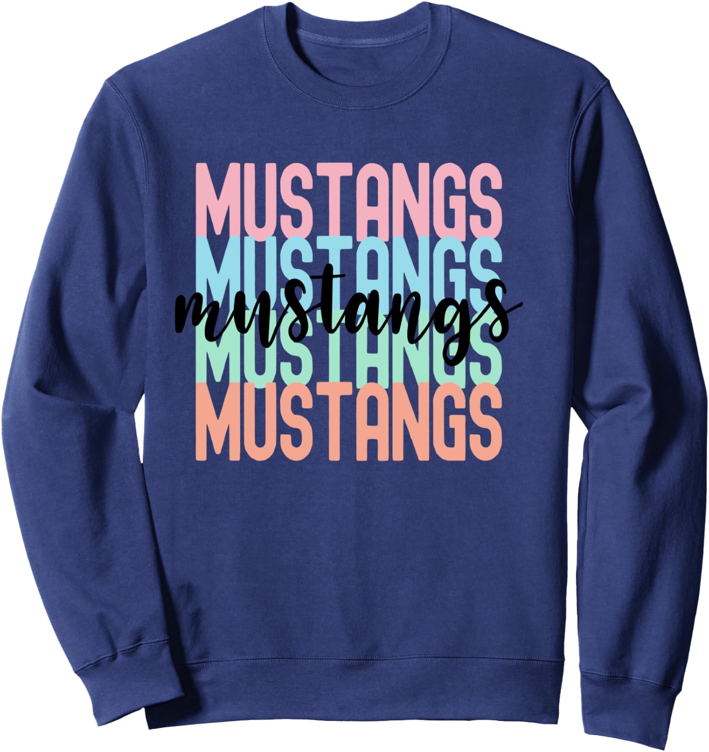 Mustangs Team Mascot School Spirit Game Night Sweatshirt - Sweatshirt | Navy