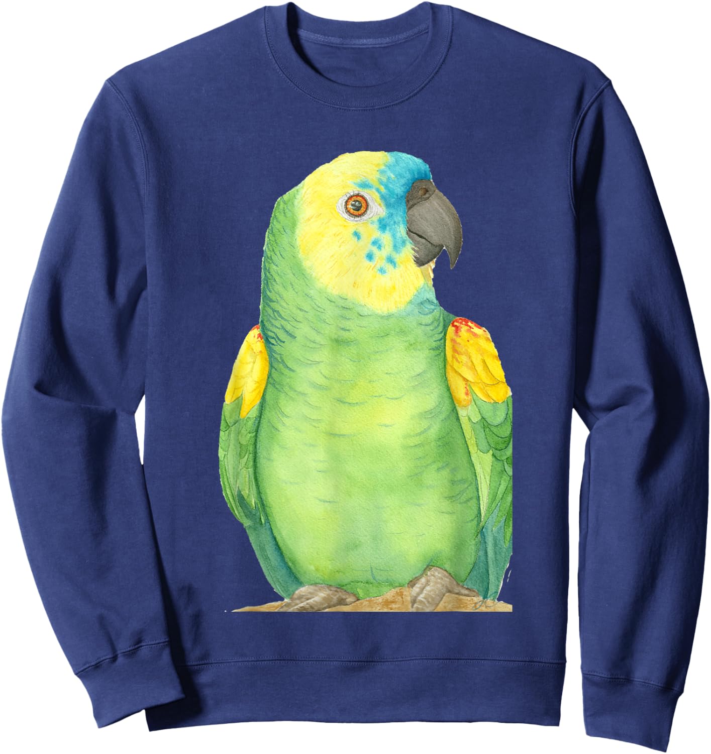 Blue-fronted Amazon Watercolor Parrot Portrait Sweatshirt - Sweatshirt | Navy