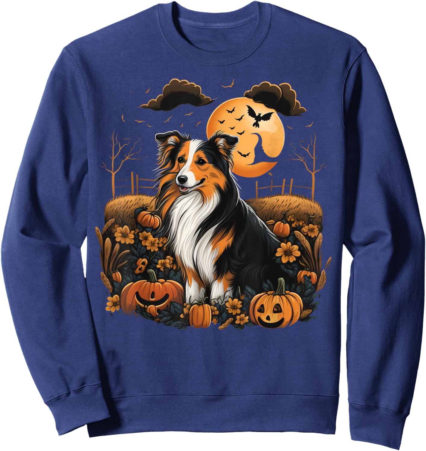 Pumpkin Shetland Sheepdog costume on Sheltie Halloween Women Kids Sweatshirt - Sweatshirt | Navy