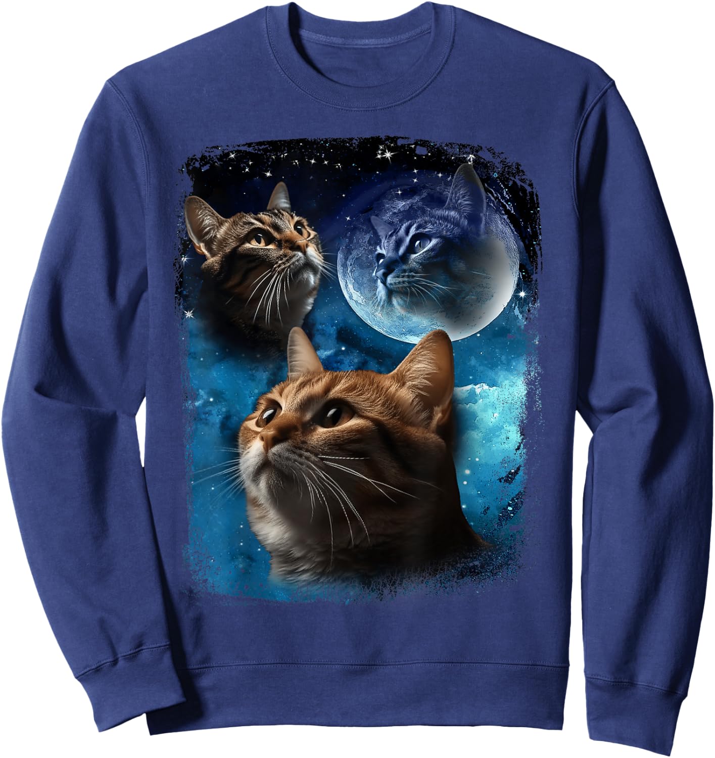 Three Cats Howl at Moon Vintage Funny Cat Howling wolf meme Sweatshirt - Sweatshirt | Navy