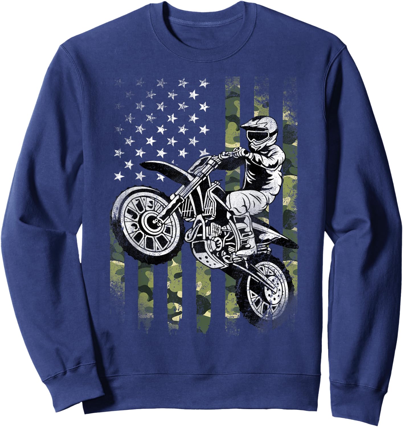 Dirt Bike American Camo Flag Motocross Dirtbike Biker Sweatshirt - Sweatshirt | Navy