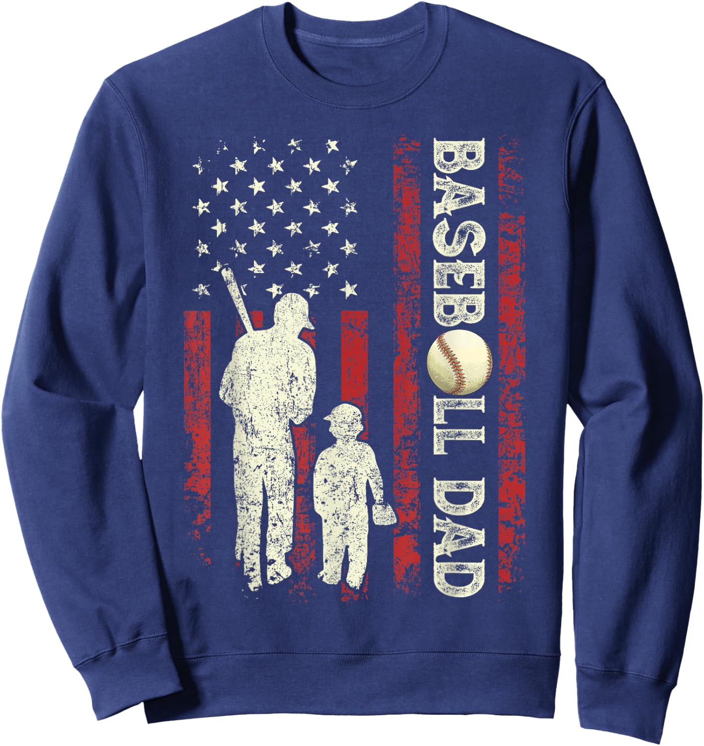 Fathers Day Baseball Dad USA Flag Gifts For Dad Men Baseball Sweatshirt - Sweatshirt | Navy