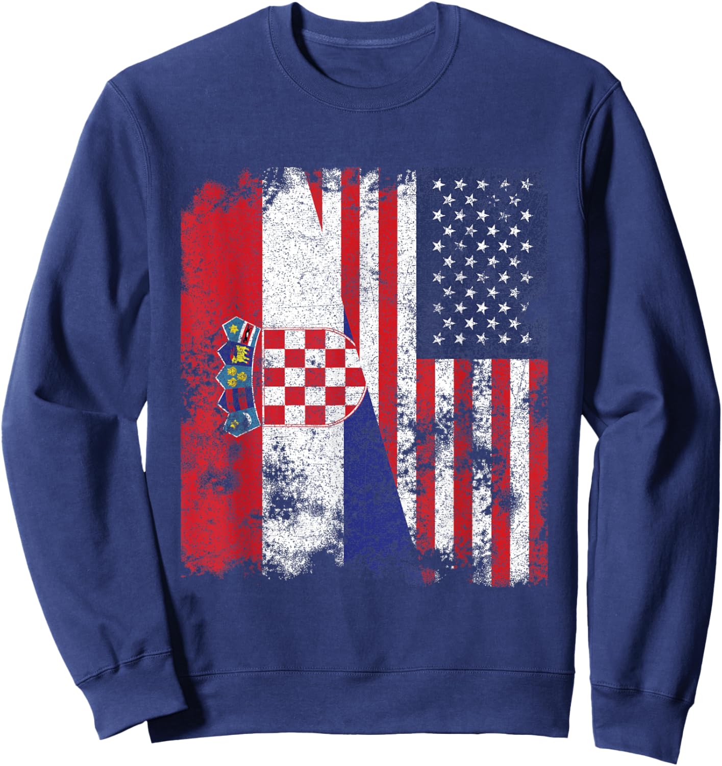 Croatia USA Flag Distressed - Half American Sweatshirt - Sweatshirt | Navy