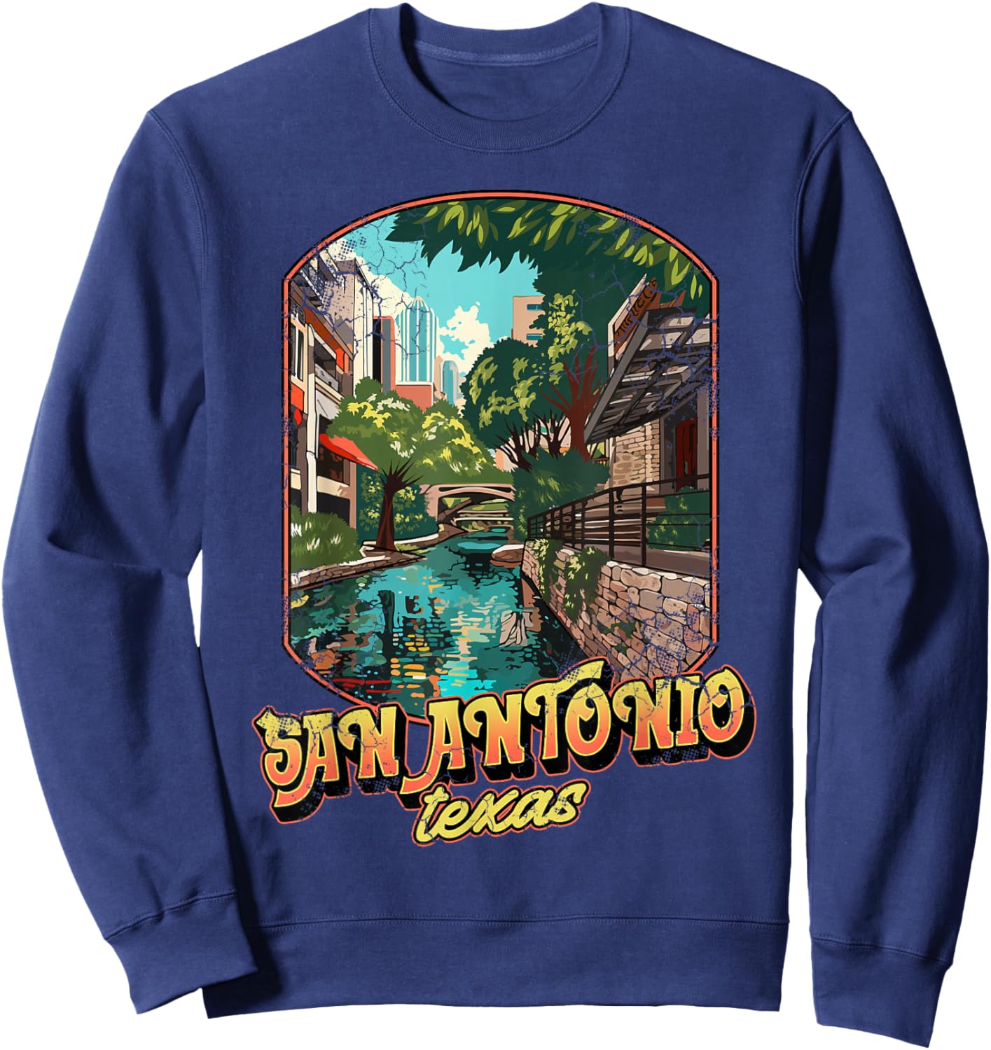 San Antonio Texas City Design Distressed Sweatshirt - Sweatshirt | Navy