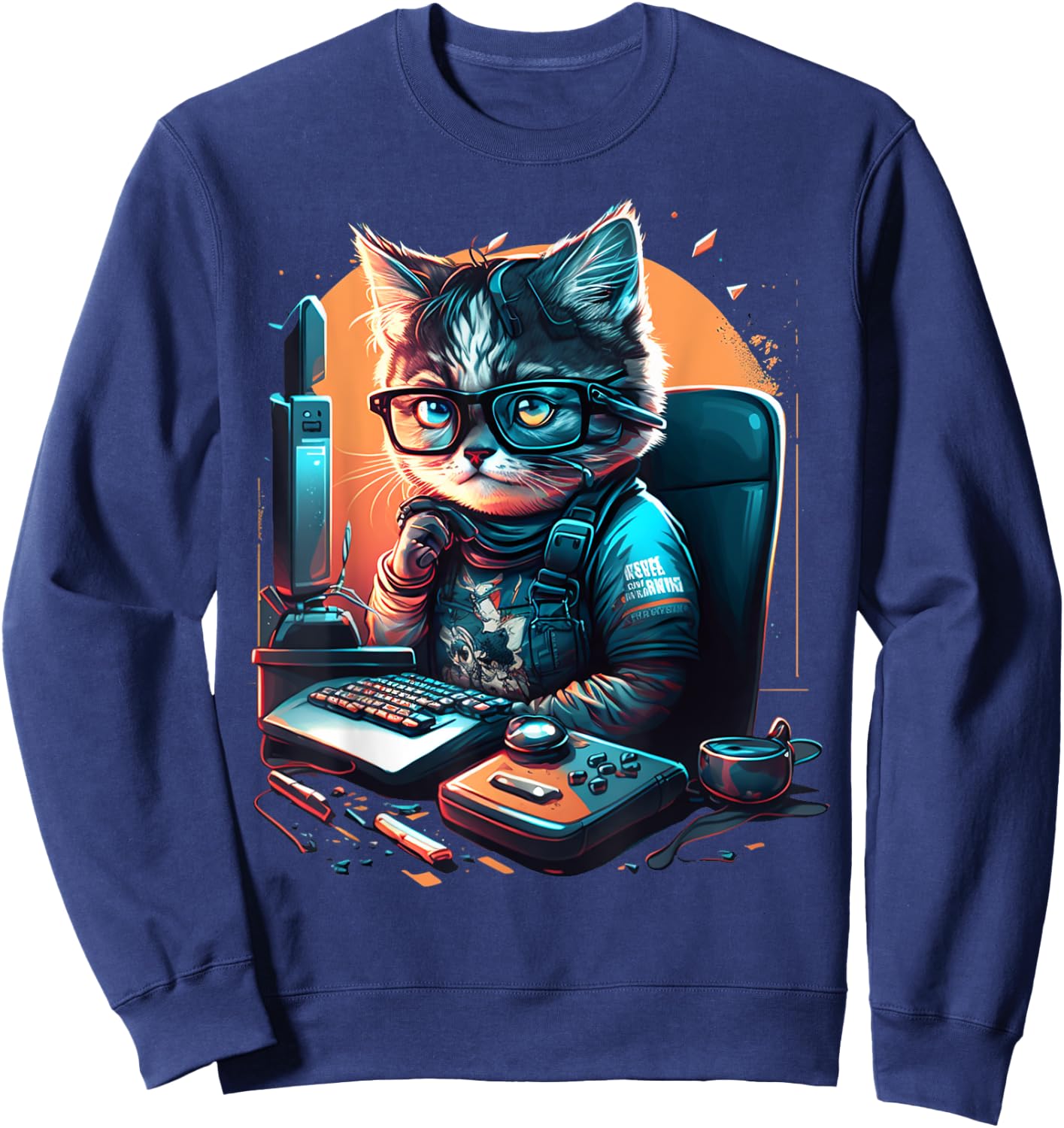 Cat Work On Computers with glasses cute cats Computer Nerd Sweatshirt - Sweatshirt | Navy