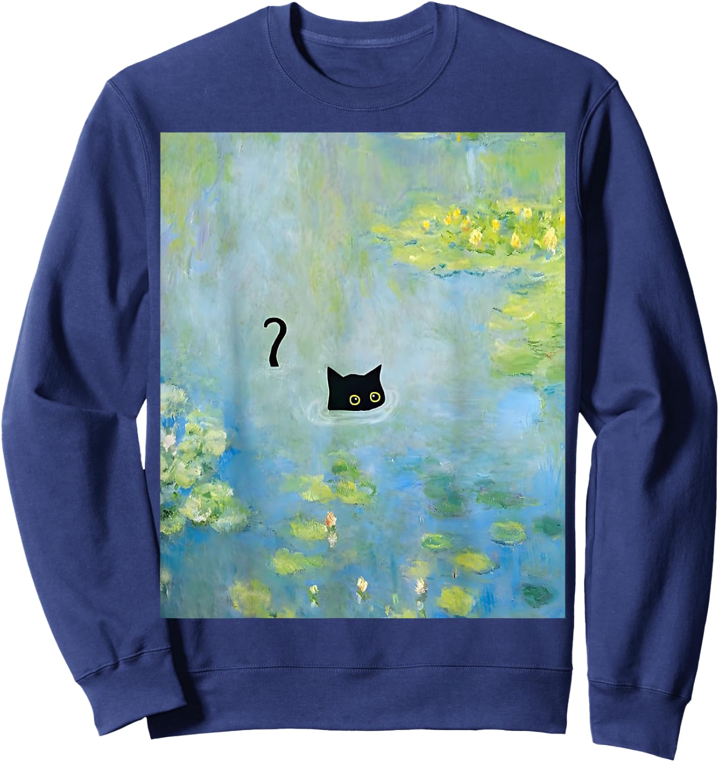 Black Cat Monets Summer Waterlily Women Girls Kids Sweatshirt - Sweatshirt | Navy