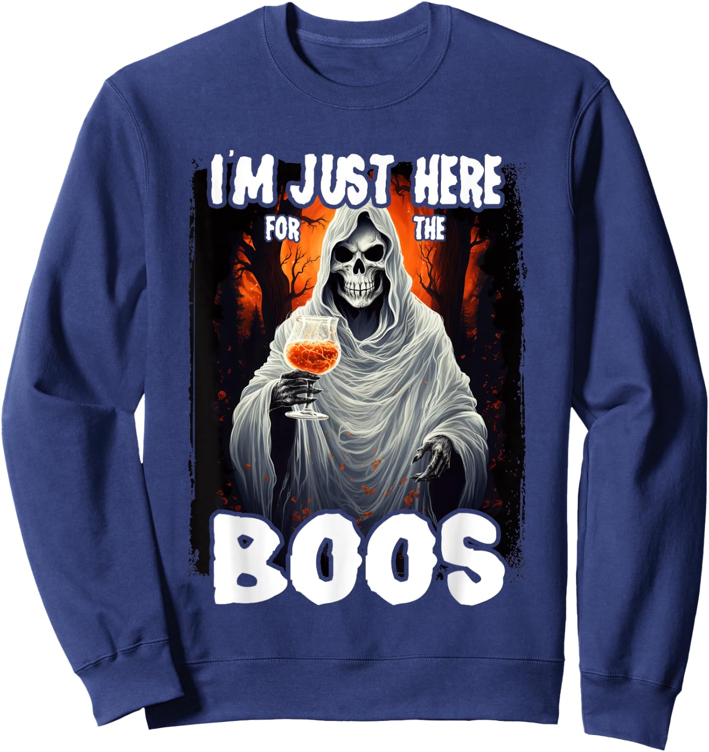 I'm Just Here For The Boos Ghost Funny Men Women Halloween Sweatshirt - Sweatshirt | Navy