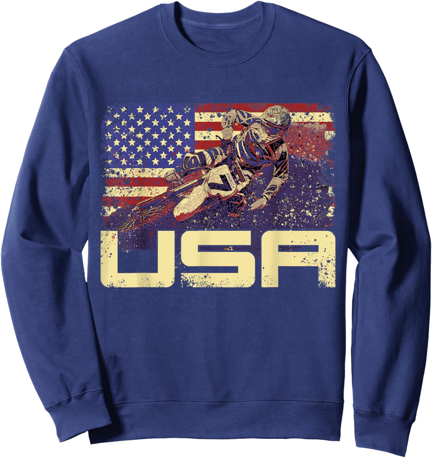 4th of July Dirt Bike Motocross Racing American Flag MX Sweatshirt - Sweatshirt | Navy